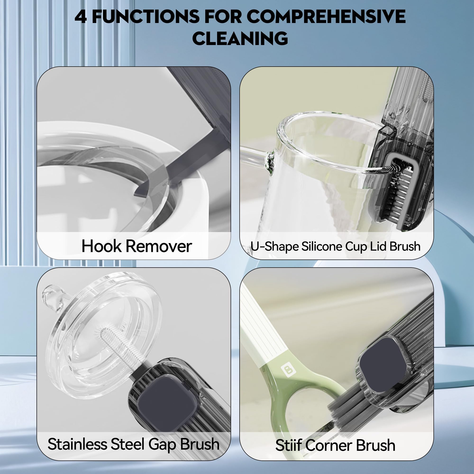 4-in-1 Silicone Cup Cleaner Brush - Multi-Purpose Kitchen Cleaning Tool for Bottles & Lids