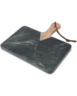 Premium Black Marble Cheese Board with Acacia Wood Handle - Elegant Serving Tray for Wine & Charcuterie - Perfect for Entertaining, Dinner Parties & Gifts