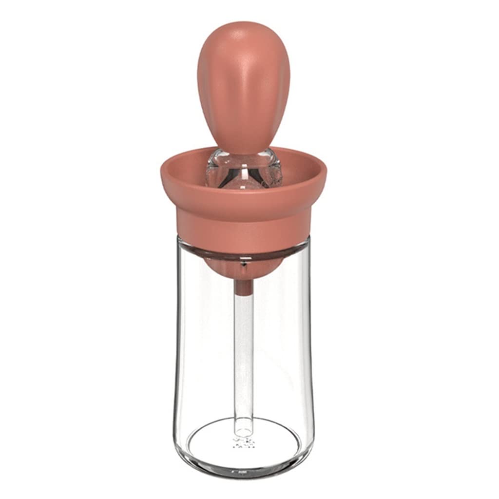 Portable Silicone Oil Brush with Glass Bottle - BBQ, Kitchen, Baking Basting Tool - Non-Stick, Heat Resistant (Pink, 2.54