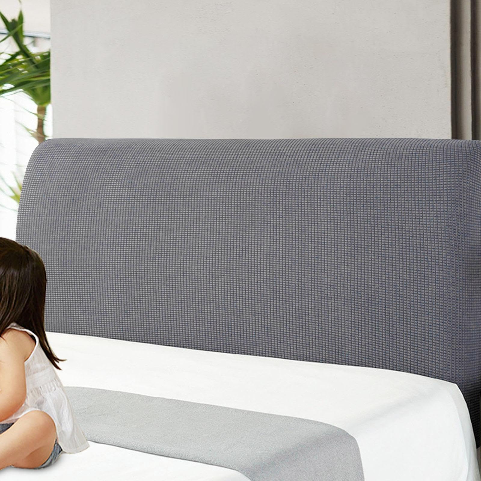 Modern Stretch Jacquard Headboard Cover - Protective Square Bed Head Cover in Gray | Fits Small Beds, Easy to Install & Wash | Perfect for Bedroom Decor, Guest Rooms & Dorm Rooms