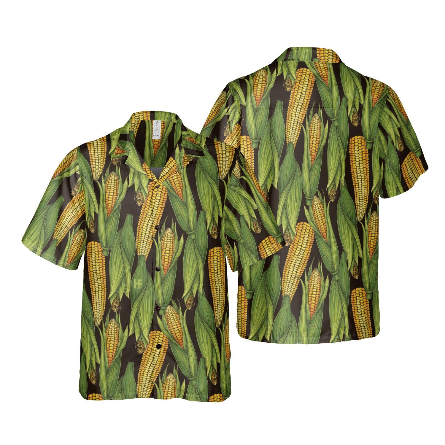 HYPERFAVOR Corn Print Hawaiian Shirts for Men & Women - Short Sleeve Corn on Cob Graphic Tees - Fun Corn Lover Gifts for Summer Parties, BBQ & Tropical Vacations
