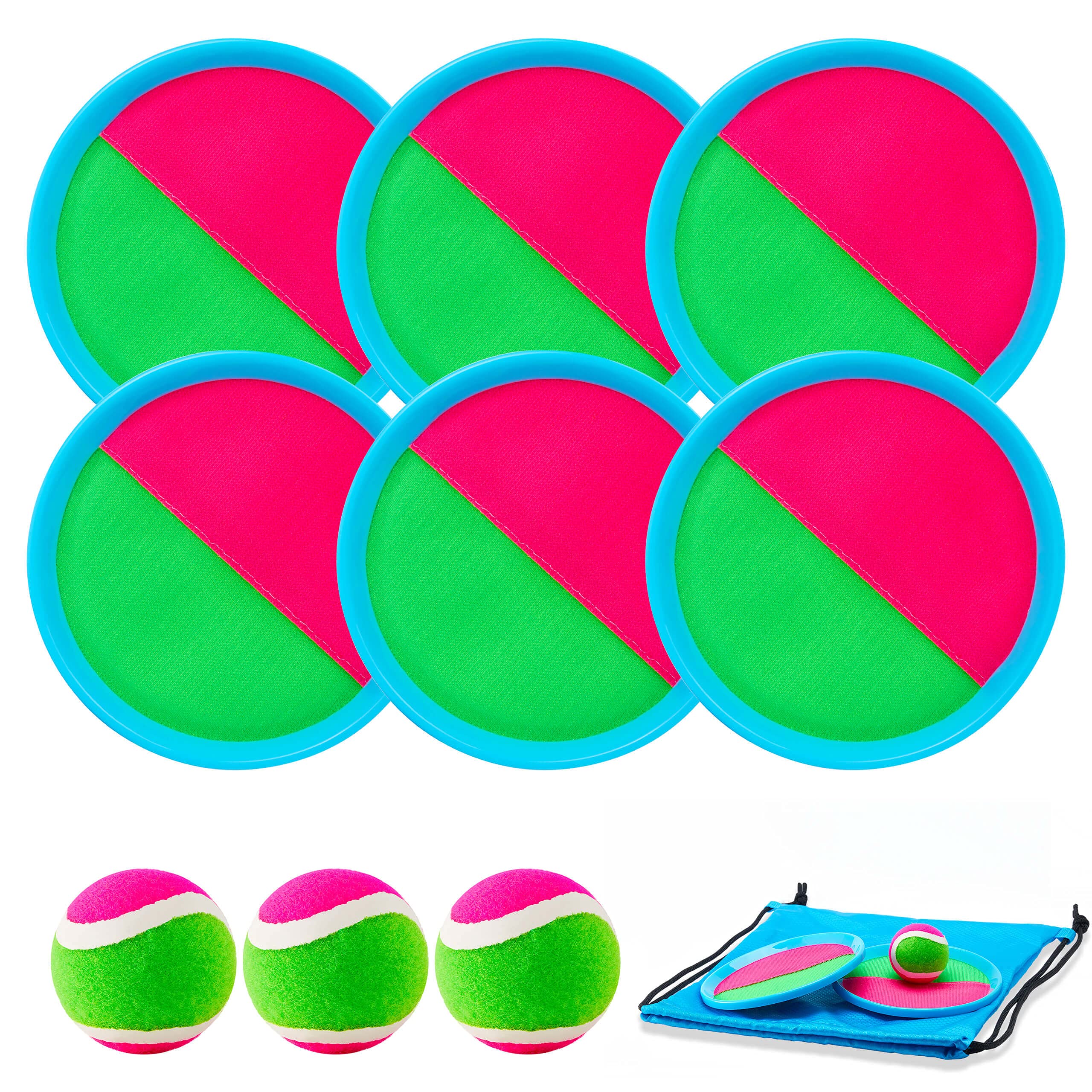 HISKRAD Toss and Catch Ball Game Set - 6 Paddles, 3 Balls & Storage Bag - Classic Outdoor Sports for Kids - Perfect for Beach, Backyard, Park & Family Fun Activities