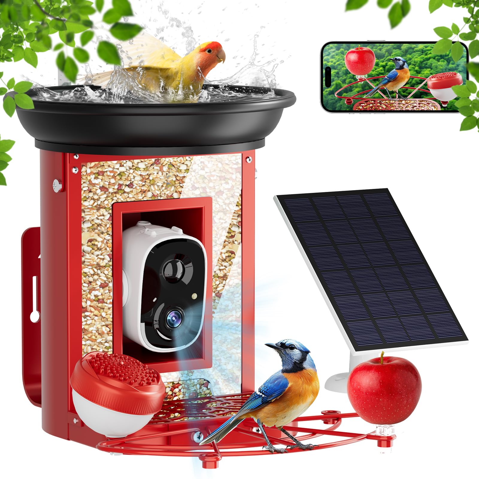 Smart Bird Feeder with 2K HD Camera - Solar Powered Metal Bird Feeder with Motion Detection & Species Identification | Live Video Streaming & Auto Capture | Perfect for Backyard Bird Watching & Wildlife Monitoring