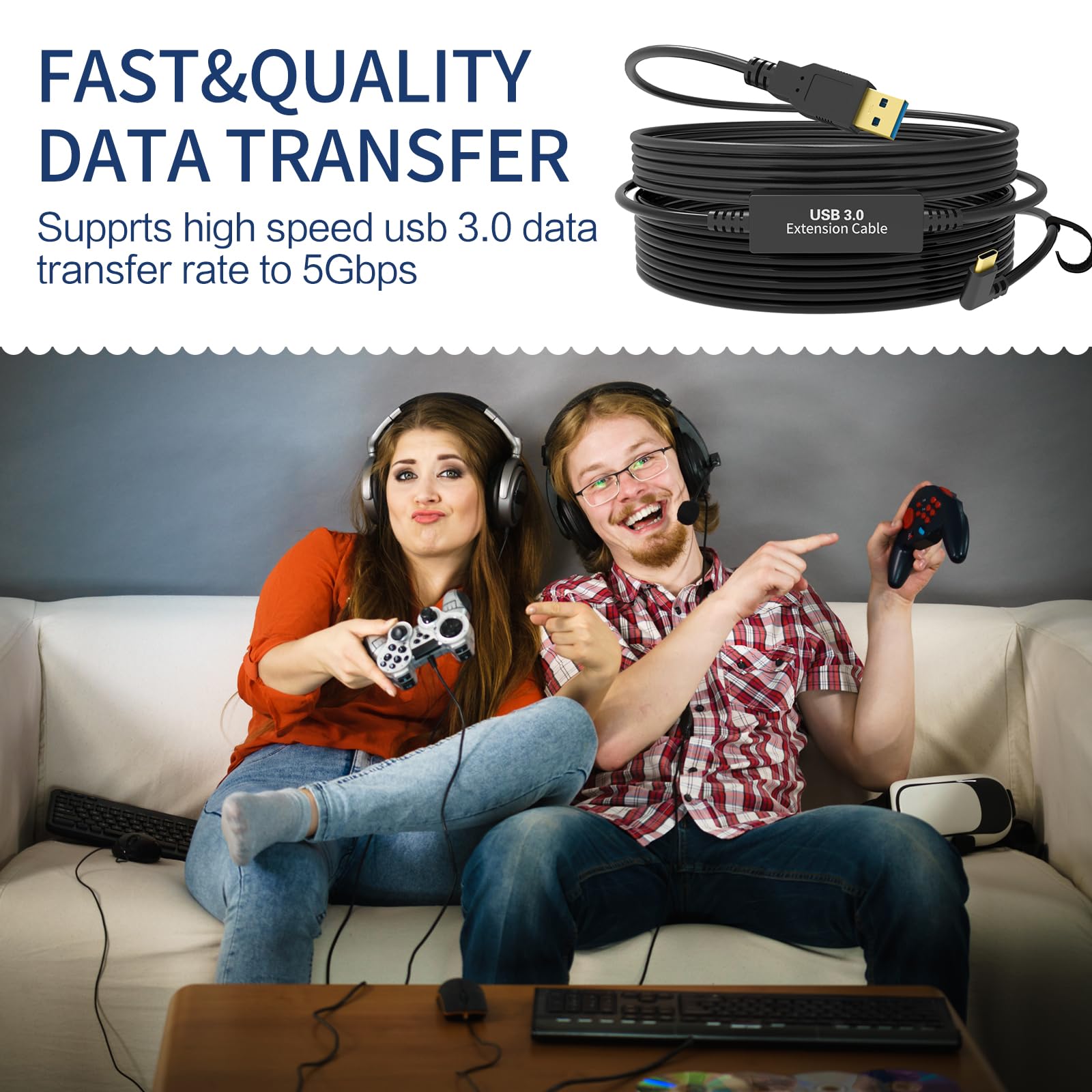VR Link 16ft USB 3.2 Gen 2x1 to Type-C Cable 10Gbps - High-Speed Data Transfer for External NVMe SSD, Oculus Quest 3/2/Pro, PICO 4 | Perfect for Steam VR Headset PC Connection & Virtual Reality Gaming