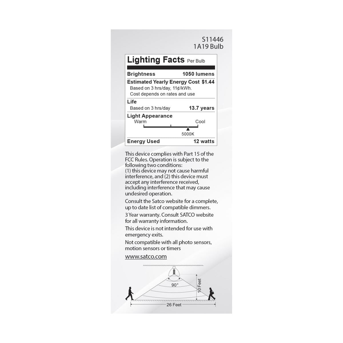 A19 LED Bulb with PIR Motion Sensor - 12W (1050 Lumens, 5000K Daylight White) - E26 Medium Base, Frosted Finish - Ideal for Indoor/Outdoor Security Lighting, Hallways, Closets & Porches