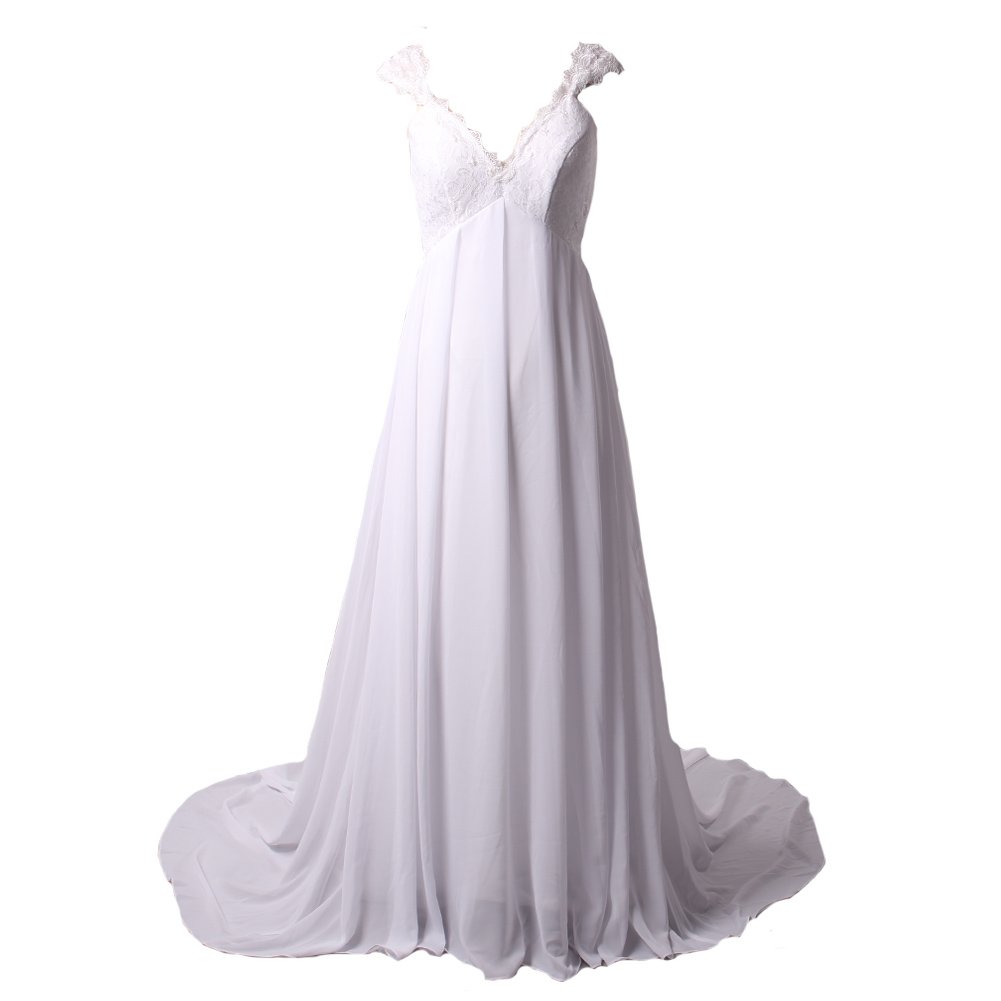 Kivary® Women's Lace & Chiffon White Sheer Corset Beach Wedding Dress - Perfect for Beach Weddings, Bridal Showers, and Romantic Photoshoots
