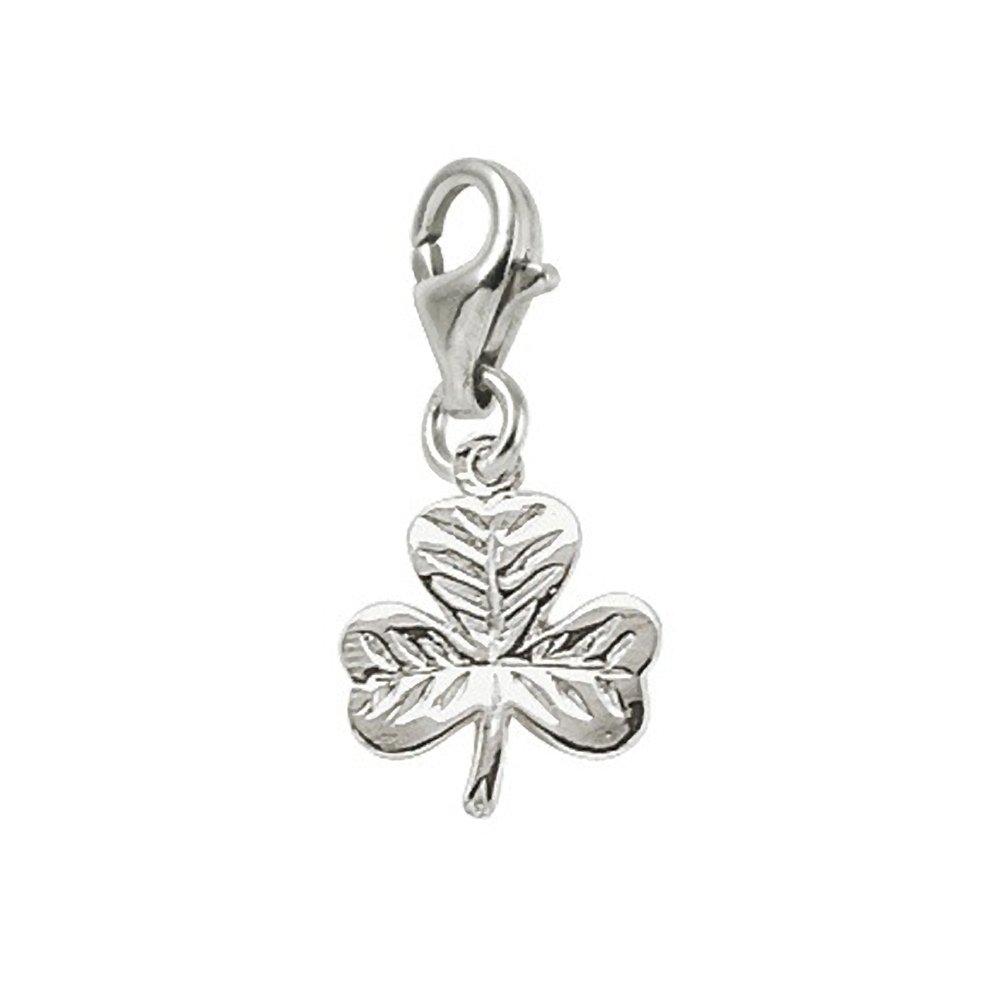 Shamrock Charm with Lobster Claw Clasp - Sterling Silver Irish Pendant for Bracelets & Necklaces - Perfect for St. Patrick's Day Gifts & Celtic Jewelry Collections