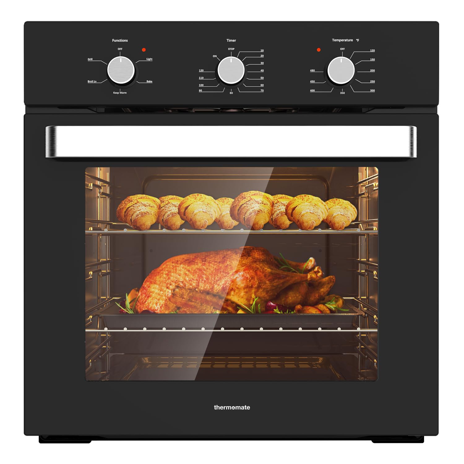 24 Inch Single Wall Oven - ETL Certified Built-in Electric Oven with 5 Cooking Functions, 2.79 Cu. Ft. Capacity, Mechanical Knob Controls & Black Tempered Glass Finish - Perfect for Modern Kitchens, Baking, Roasting and Family Cooking