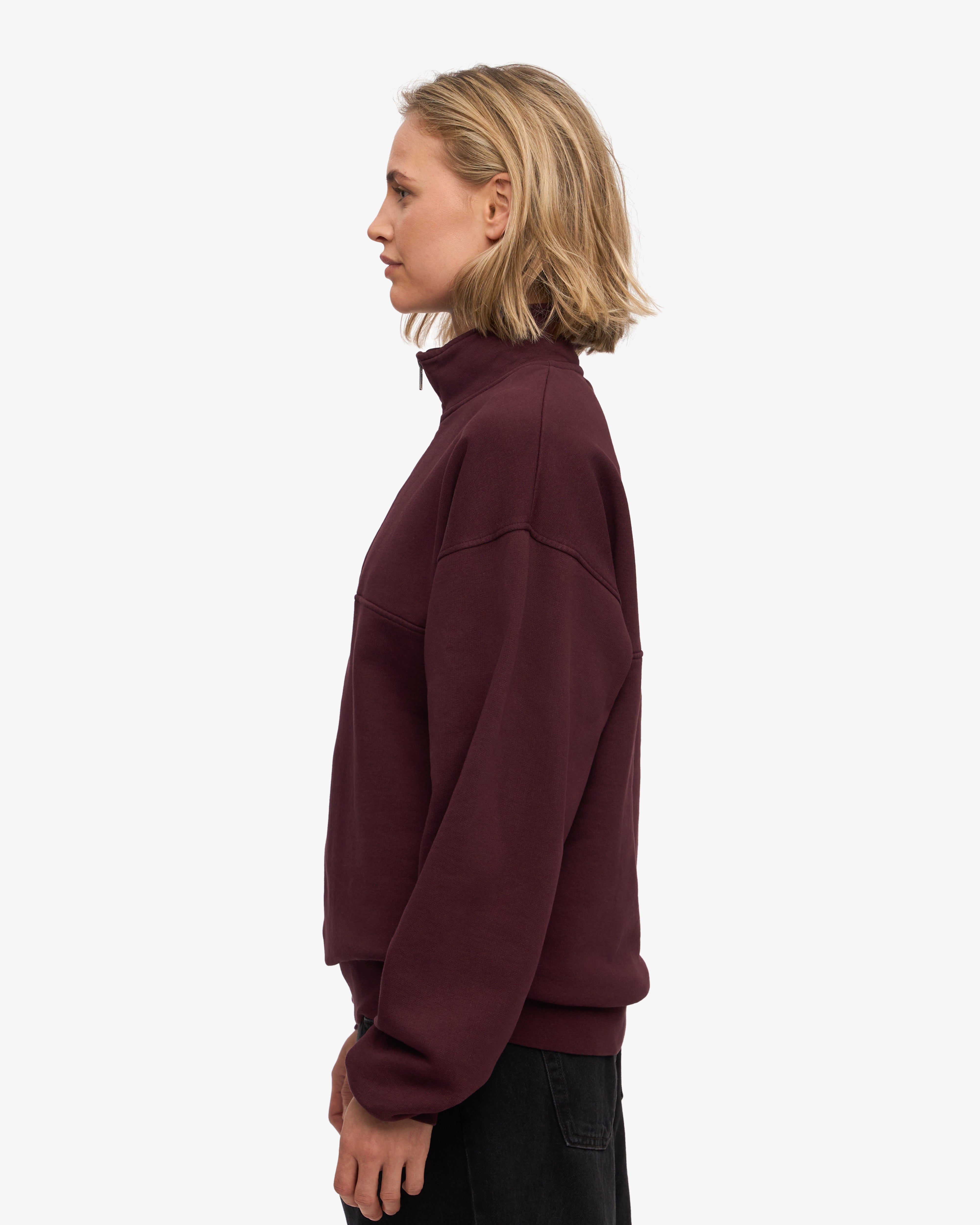 Organic Quarter Zip Sweatshirt for Men & Women | Oxblood Red Pullover | Casual & Athletic Wear for Outdoor Activities & Workouts
