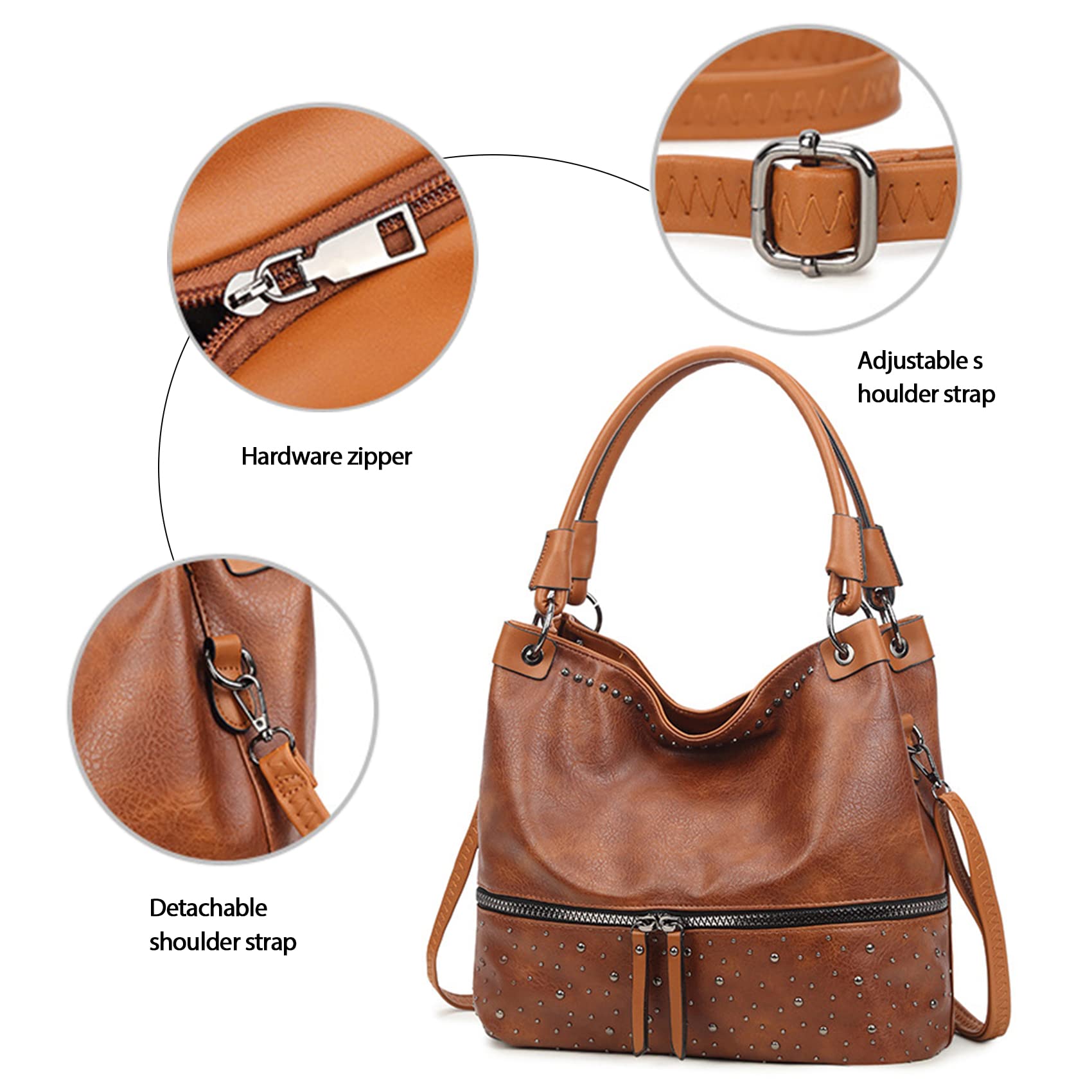 NOTAG Women's Fashion Handbags - PU Leather Crossbody & Shoulder Bags with Rivet Details | Perfect for Work, Travel & Everyday Use