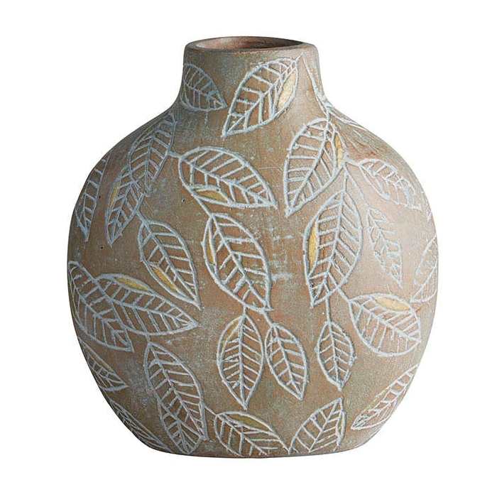 Leaf Embossed Ceramic Vase - Handmade Home Decor for Living Room, Dining Table & Wedding Centerpieces - Perfect for Floral Arrangements & Boho Style Decor