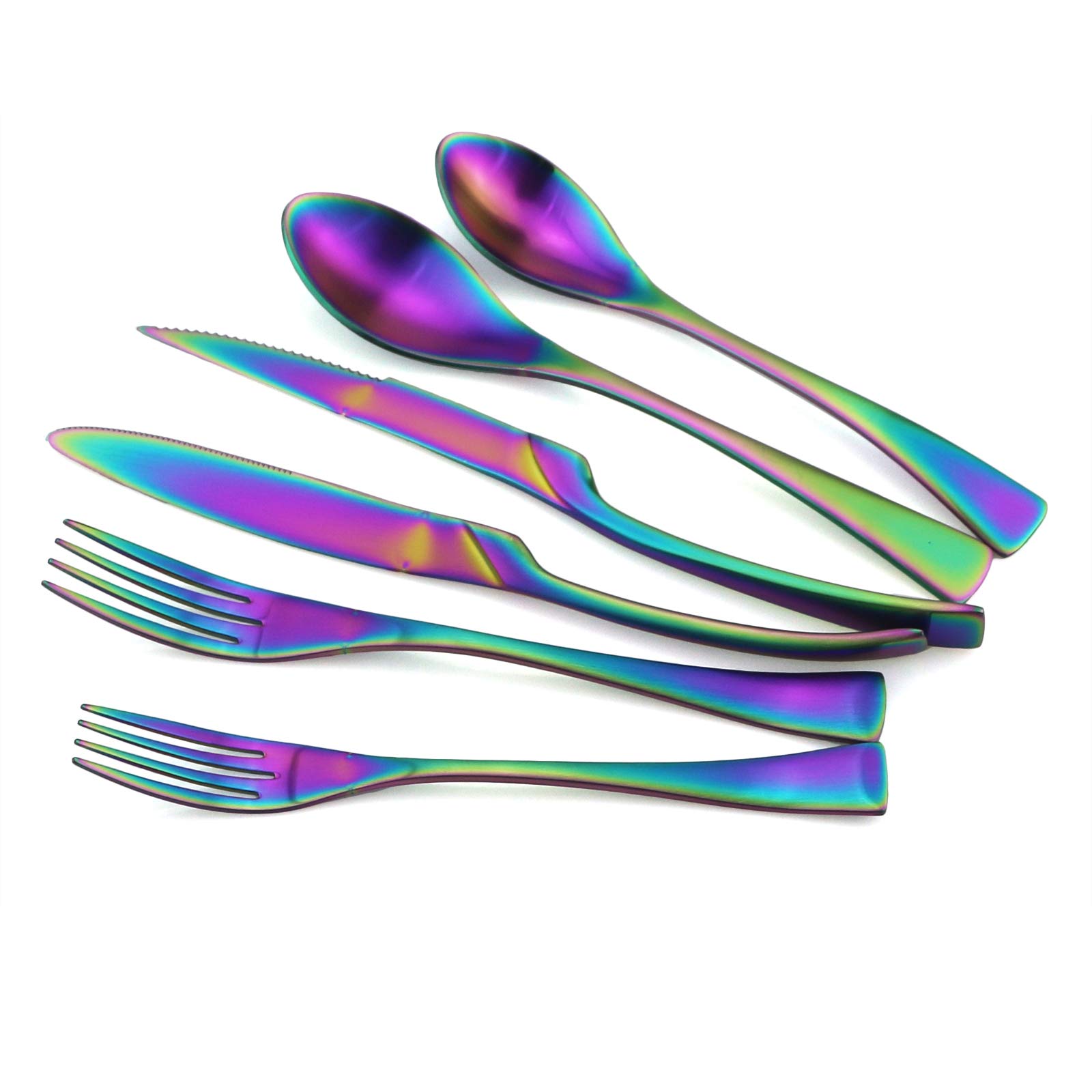 Gugrida 28-Piece 18/10 Stainless Steel Flatware Set - Luxury Matte Rainbow Silverware for 4, Knife Fork Spoon Set, Dishwasher Safe, Elegant Dinnerware for Parties, Weddings & Daily Dining