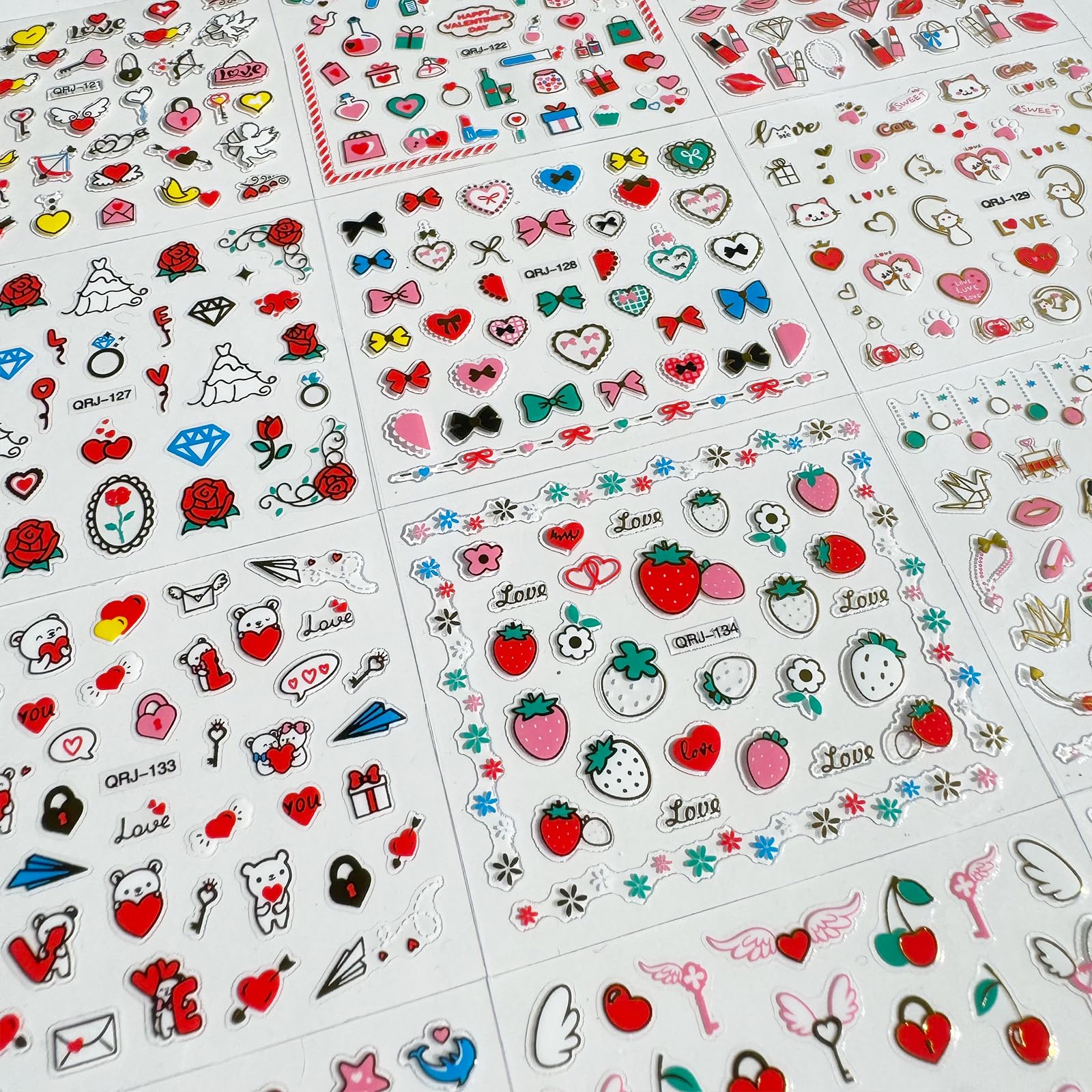 30 Sheets Valentine's Day Heart Nail Art Stickers - 3D Self-Adhesive Nail Decals with Red Hearts, Lips & Roses for DIY Acrylic Nails - Perfect for Women & Girls Nail Art Decoration (Great for Valentine's Gifts, Date Nights & Special Occasions)