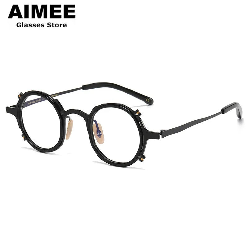 Aimee Unisex Full Rim Round Titanium Acetate Eyeglasses 4483 - Lightweight & Durable Frame for Men & Women - Perfect for Reading, Work & Fashion Accessories