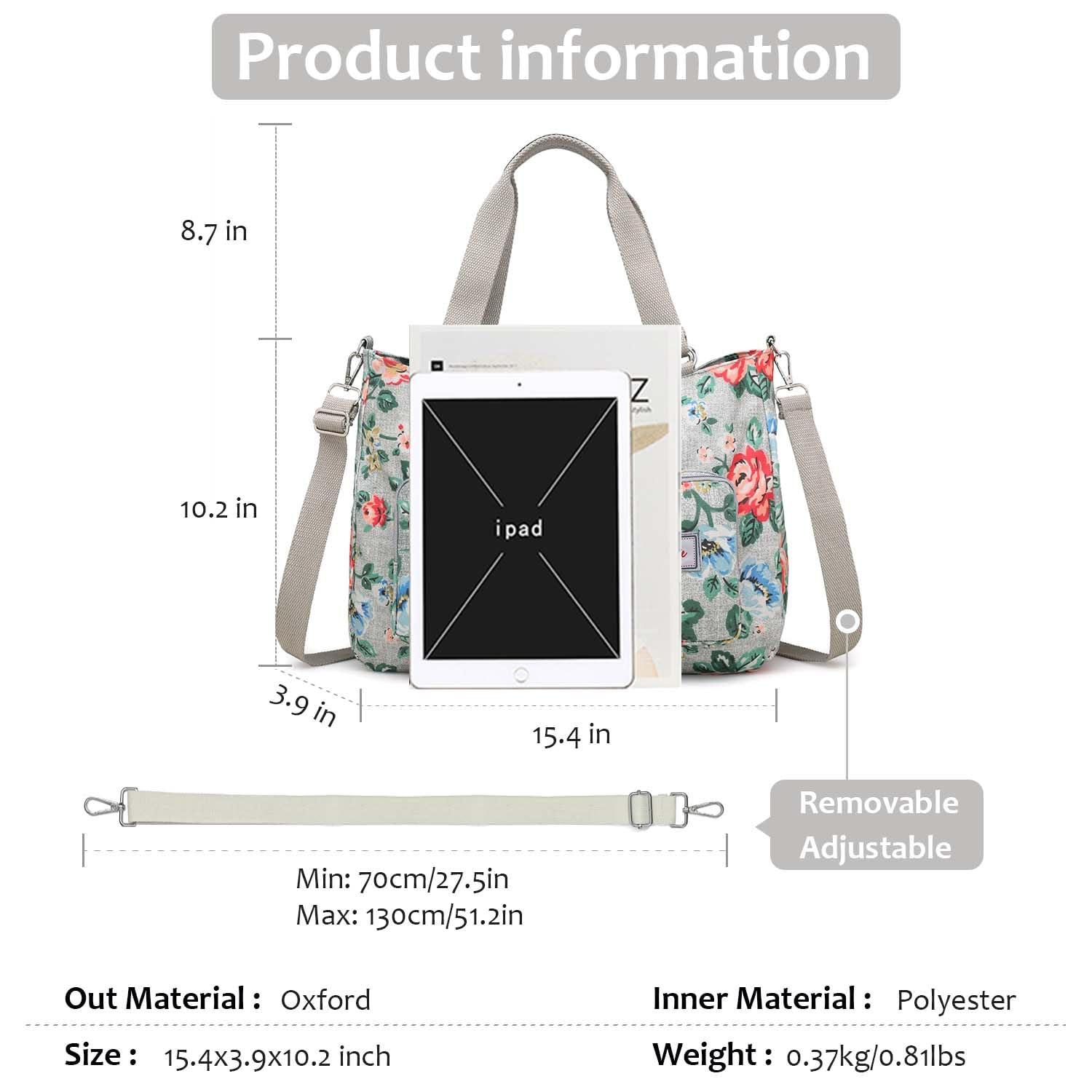 Women's Waterproof Nylon Utility Tote Bag - Multi-Pocket Shoulder Purse for Teachers, Nurses & Professionals | Durable Work Bag for Office, Hospital & Daily Commute
