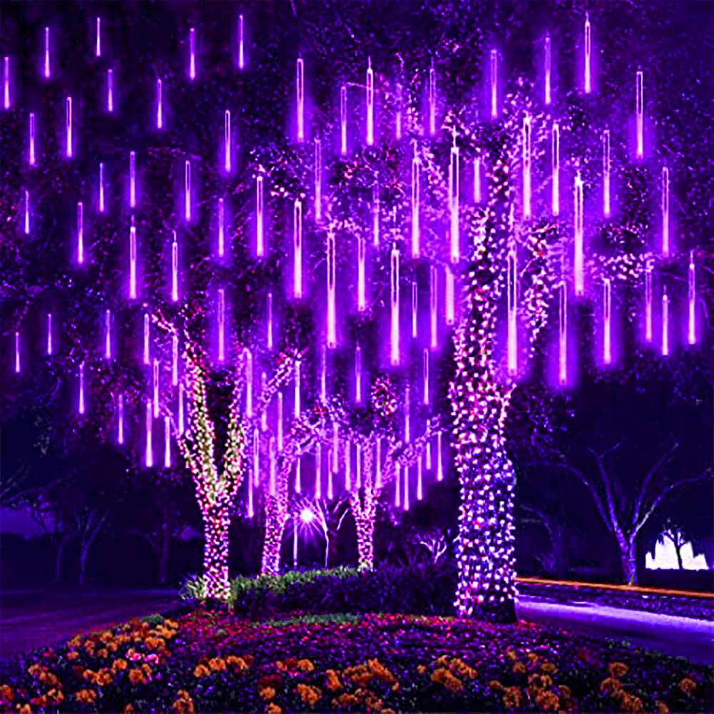 QITONG 192 LED Meteor Shower Rain Lights - 8 Tubes Purple Christmas Lights Outdoor Waterproof, Plug-in Snowfall LED String Lights for Christmas Tree, Holiday Party, Garden, Yard & Home Decoration