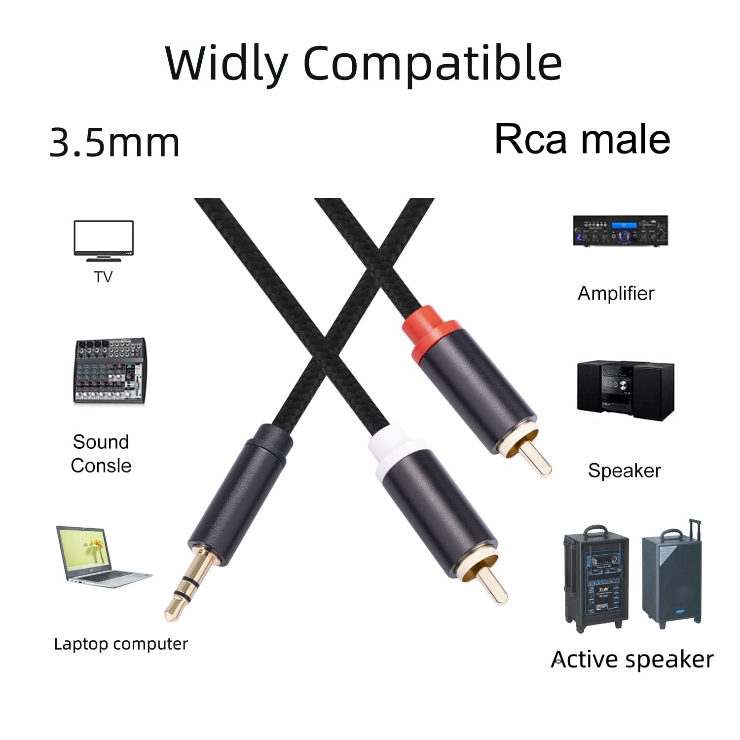 3.5mm to RCA Cable, Gold Plated Stereo Aux Cord, 3.3Ft/2 Pack Y Splitter Adapter for Tablets, Speakers, Smartphones, MP3, HDTV - Perfect for Home Theater and Audio Systems