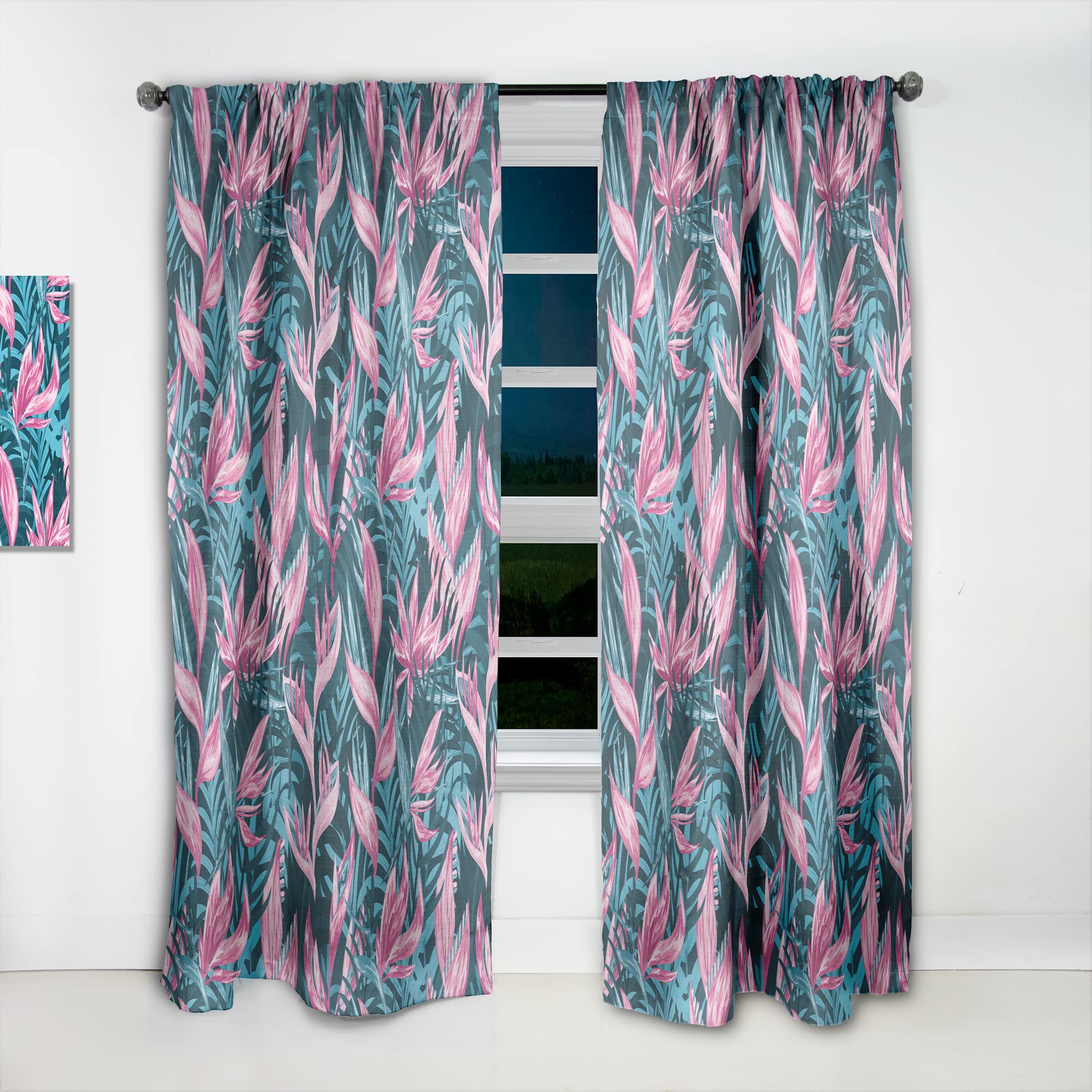 DesignQ Hand-Painted Tropical Flowers Blackout Curtains - Thermal Insulated Single Panel (52x84 inches) for Bedroom & Living Room - Perfect for Sun Protection, Privacy & Home Decor