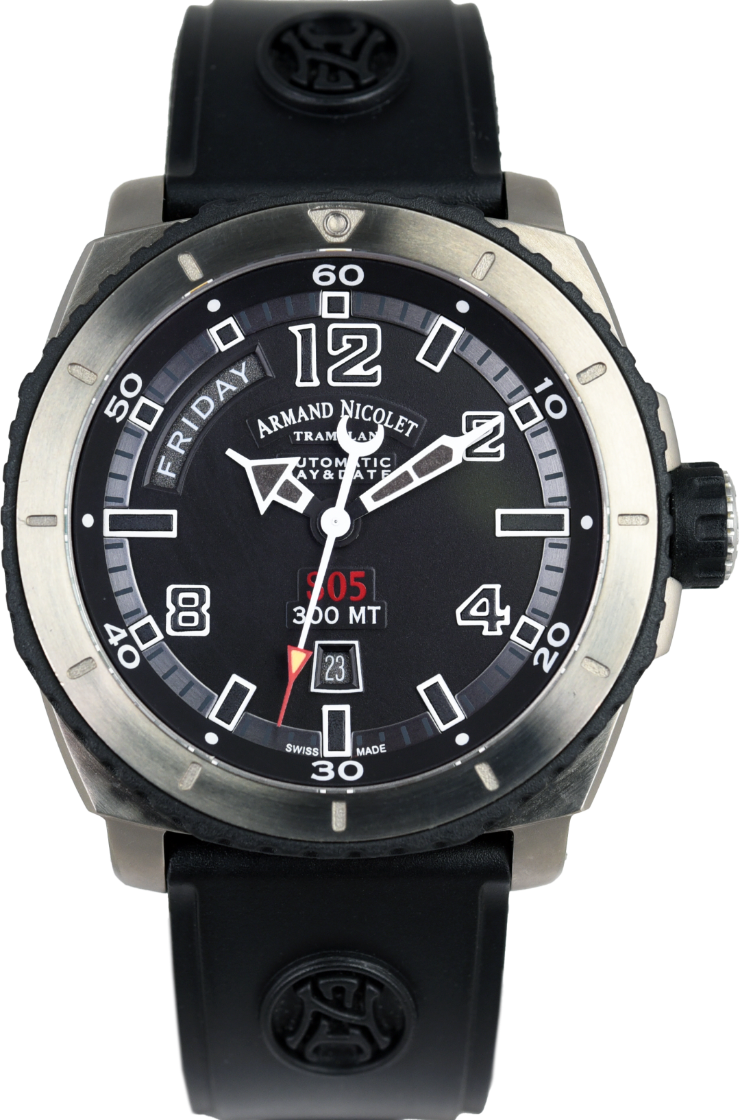 Armand Nicolet S05 Titanium Men's Watch with Day & Date Display - Ref. T610AGN GR G9610 (Pre-Owned) | Luxury Timepiece for Business & Formal Occasions