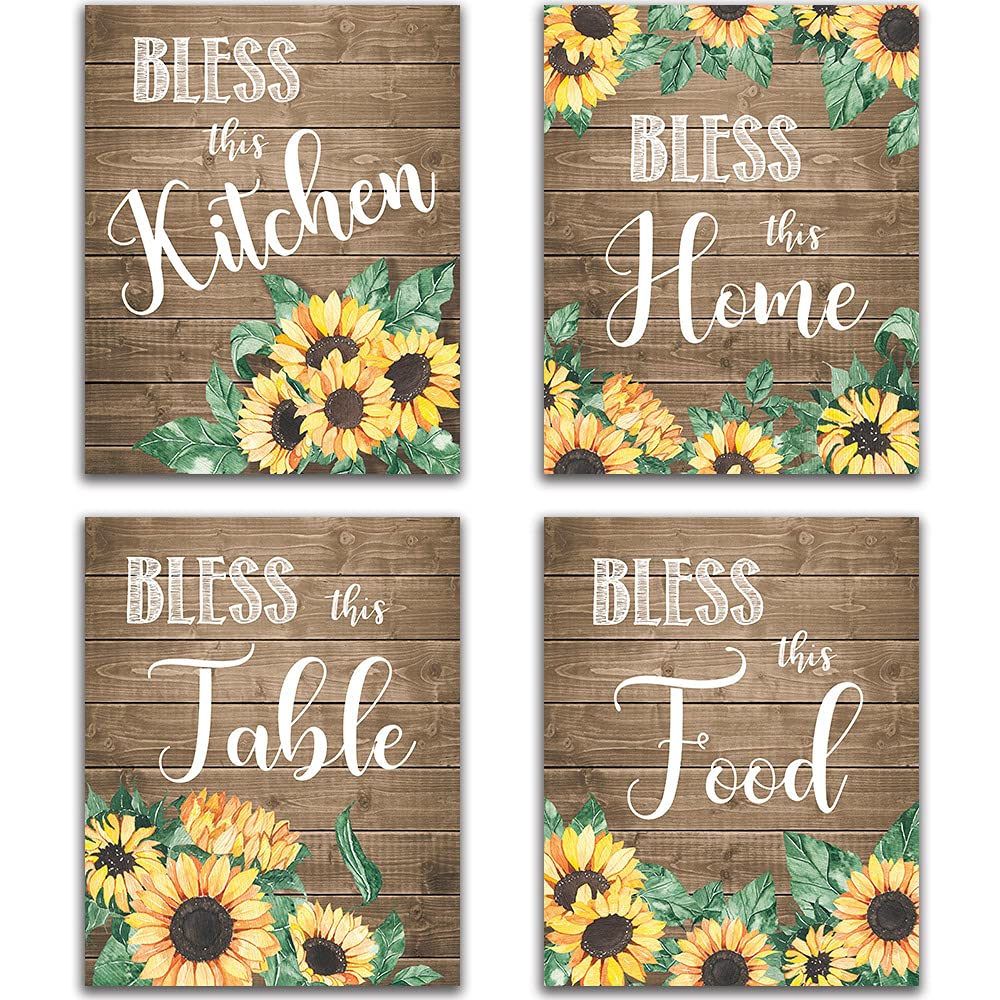 Sunflower Wall Art for Kitchen & Dining - Rustic Farmhouse Decor