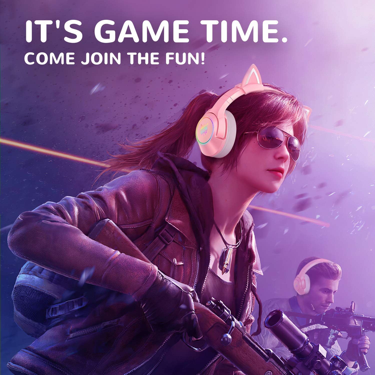 Pink Gaming Headset with Mic for PS5, PS4, Xbox & PC - RGB Cat Ear Headphones for Women Gamers