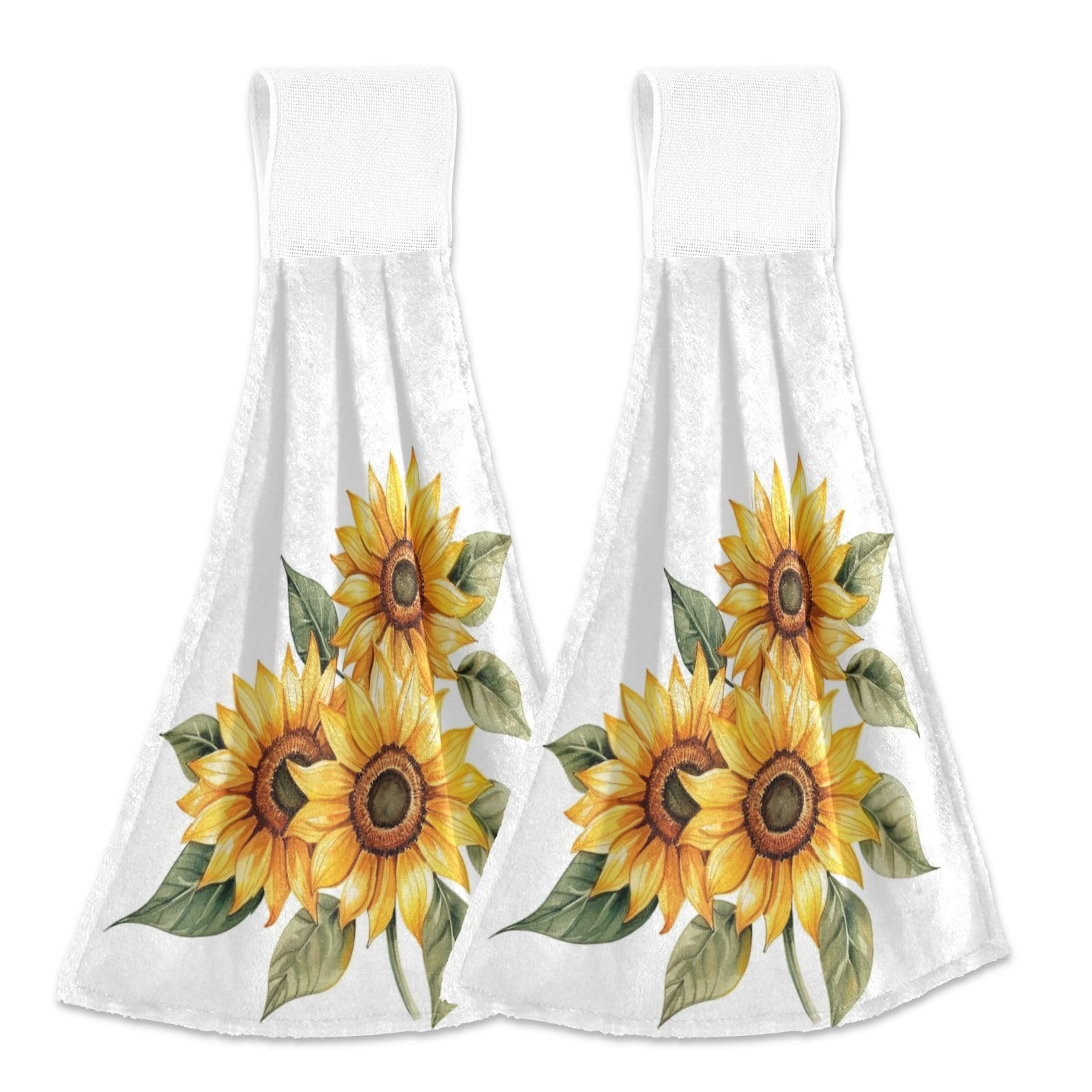 Boccsty Sunflower Hanging Kitchen Towels Set of 2 - Farmhouse Dish Cloths, Hand Towels for Kitchen & Bathroom - Spring Summer Fall Decor, Housewarming Gift, Tabletop & Home Decor - Perfect for Farmhouse, Rustic, and Country Style Kitchens