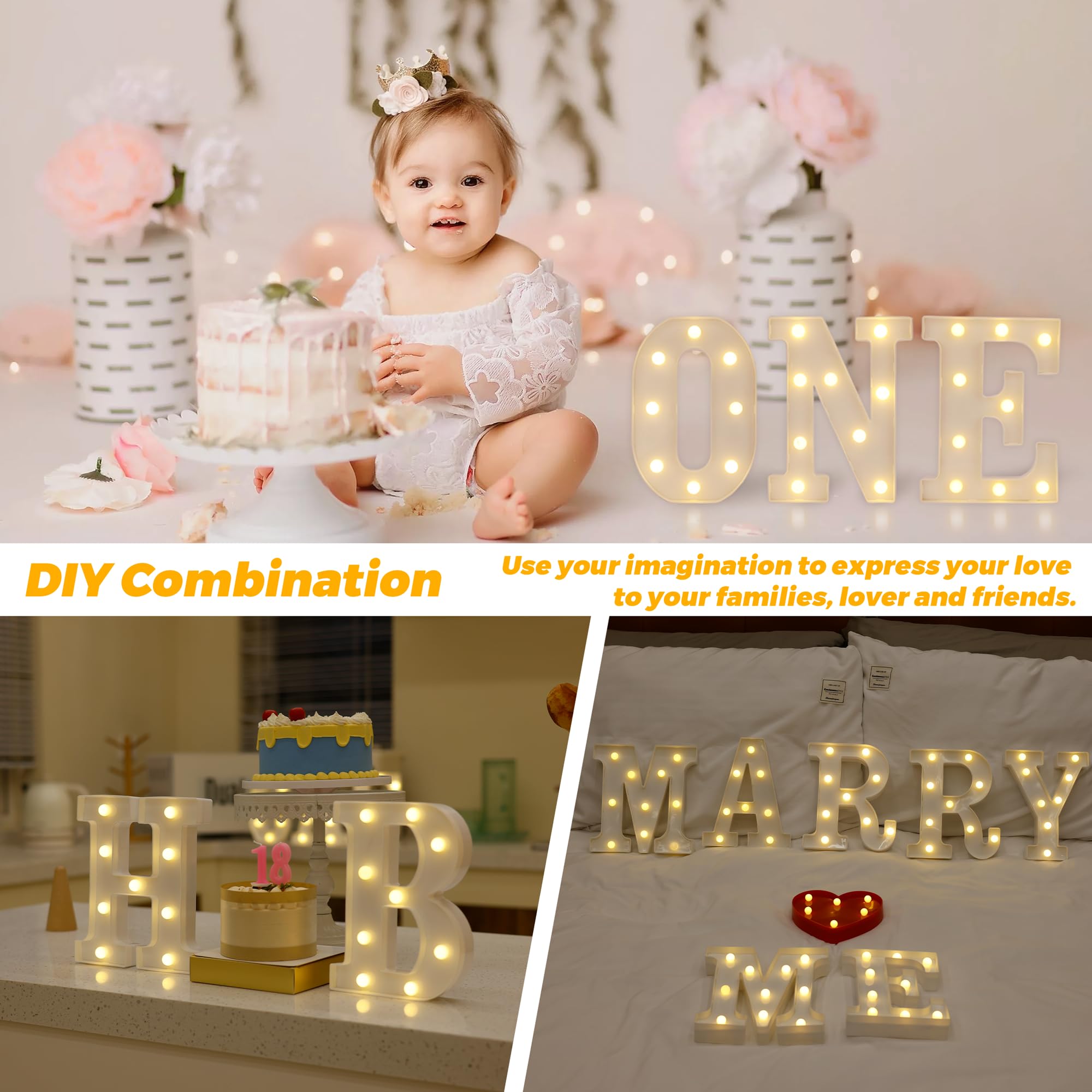 Battery Powered LED Marquee Sign Letters - Light Up Alphabet & Number 2 for Night Light, Wedding, Birthday Party, Christmas Decor | Perfect for Home, Bar, Cafe & Event Lighting