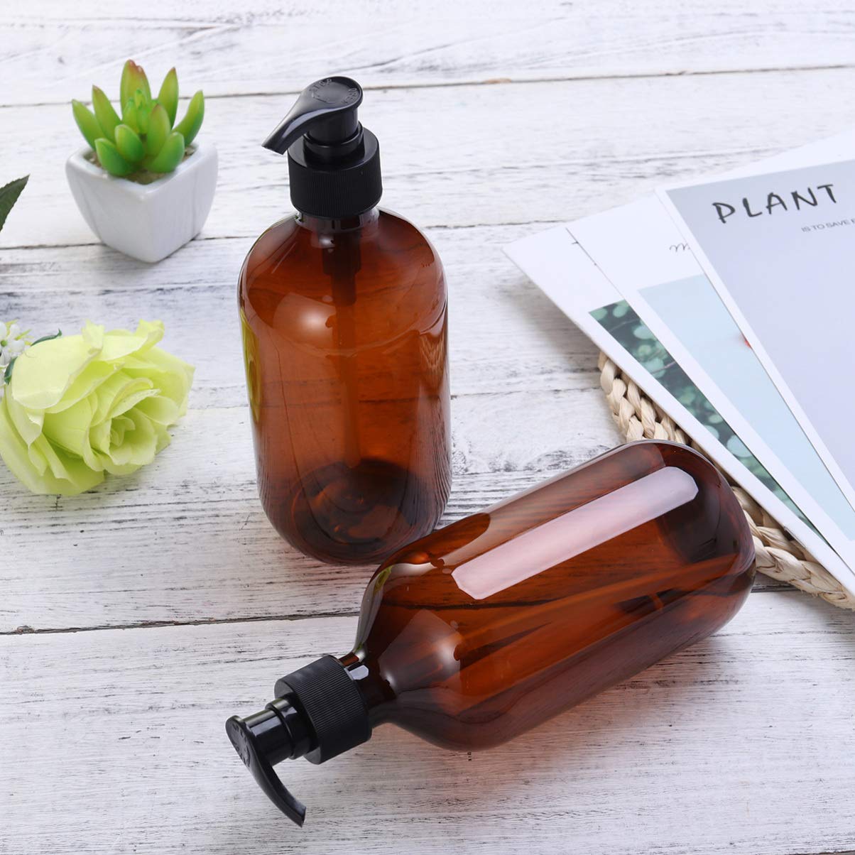 2PCS 500ml Amber Glass Bottles with Pump - Refillable Shampoo, Lotion & Hand Soap Dispenser for Bathroom, Kitchen & Salon Use