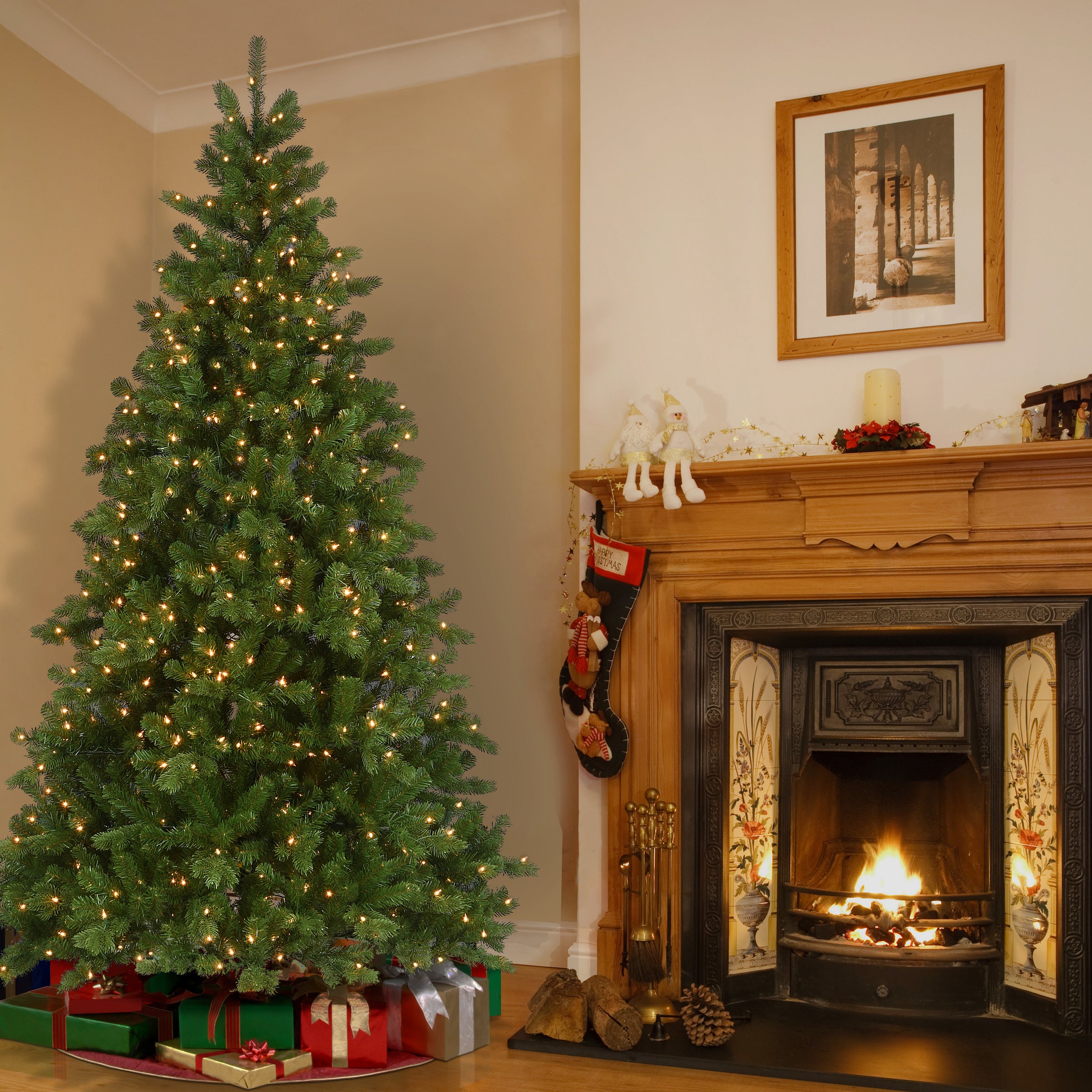 7.5 ft Pre-Lit Victoria Spruce Artificial Christmas Tree with 500 Clear LED Lights - Perfect for Living Room, Office & Holiday Decorations