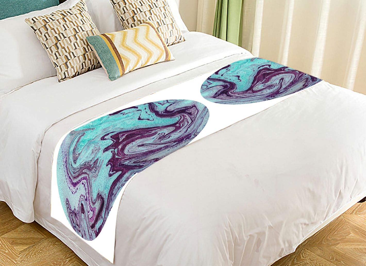 ABPHQTO Acrylic Painted Ocean Waves Bed Runner - 20x95 Inch Decorative Bed Scarf for Coastal & Boho Bedroom Decor | Perfect for Master Bedroom, Guest Room & Beach House Styling