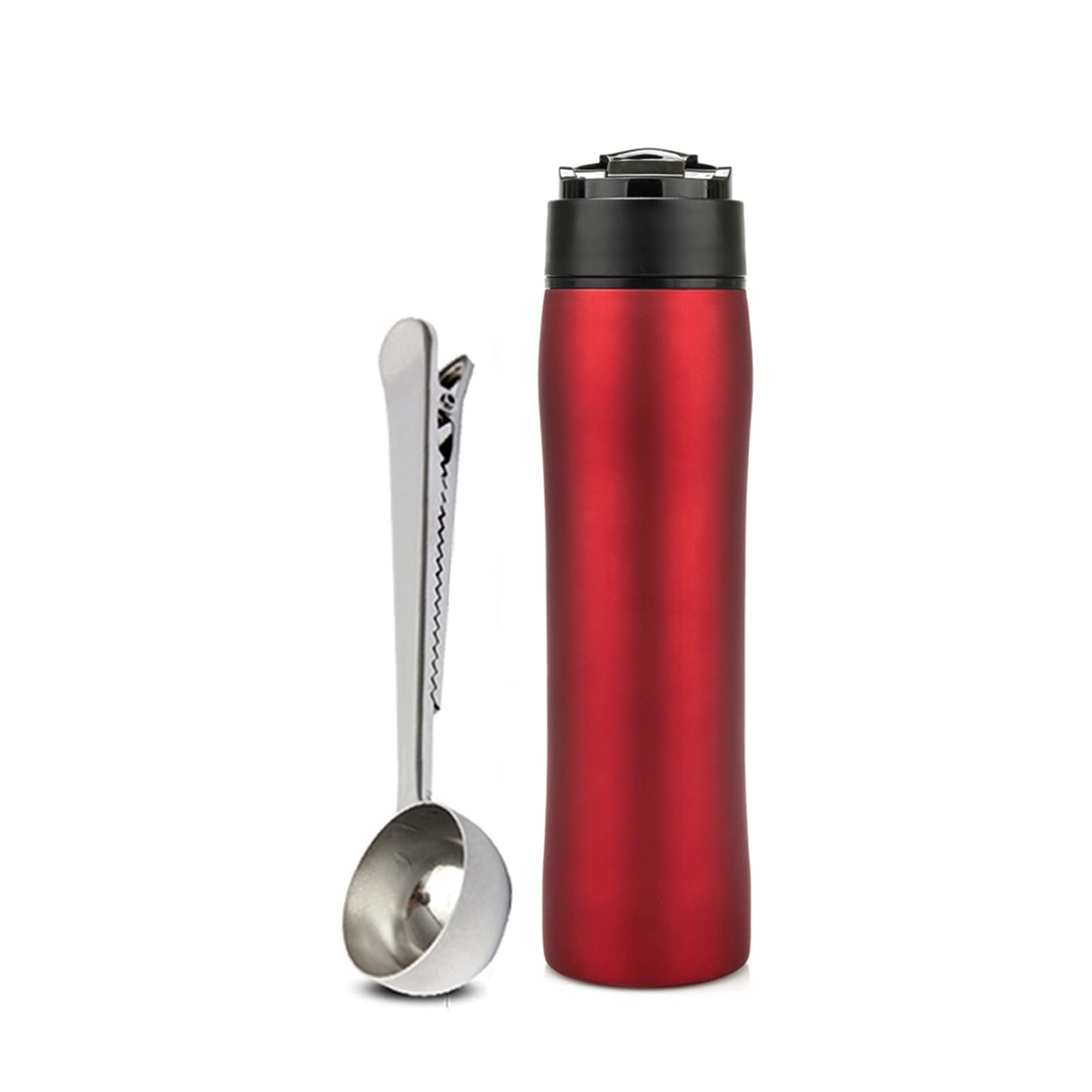 Premium 350ML French Press Coffee Maker - Stainless Steel Portable Travel Coffee Press with Double Wall Vacuum Insulation & Plunger Filter - Perfect for Home, Office, Camping & Outdoor Adventures (Red)