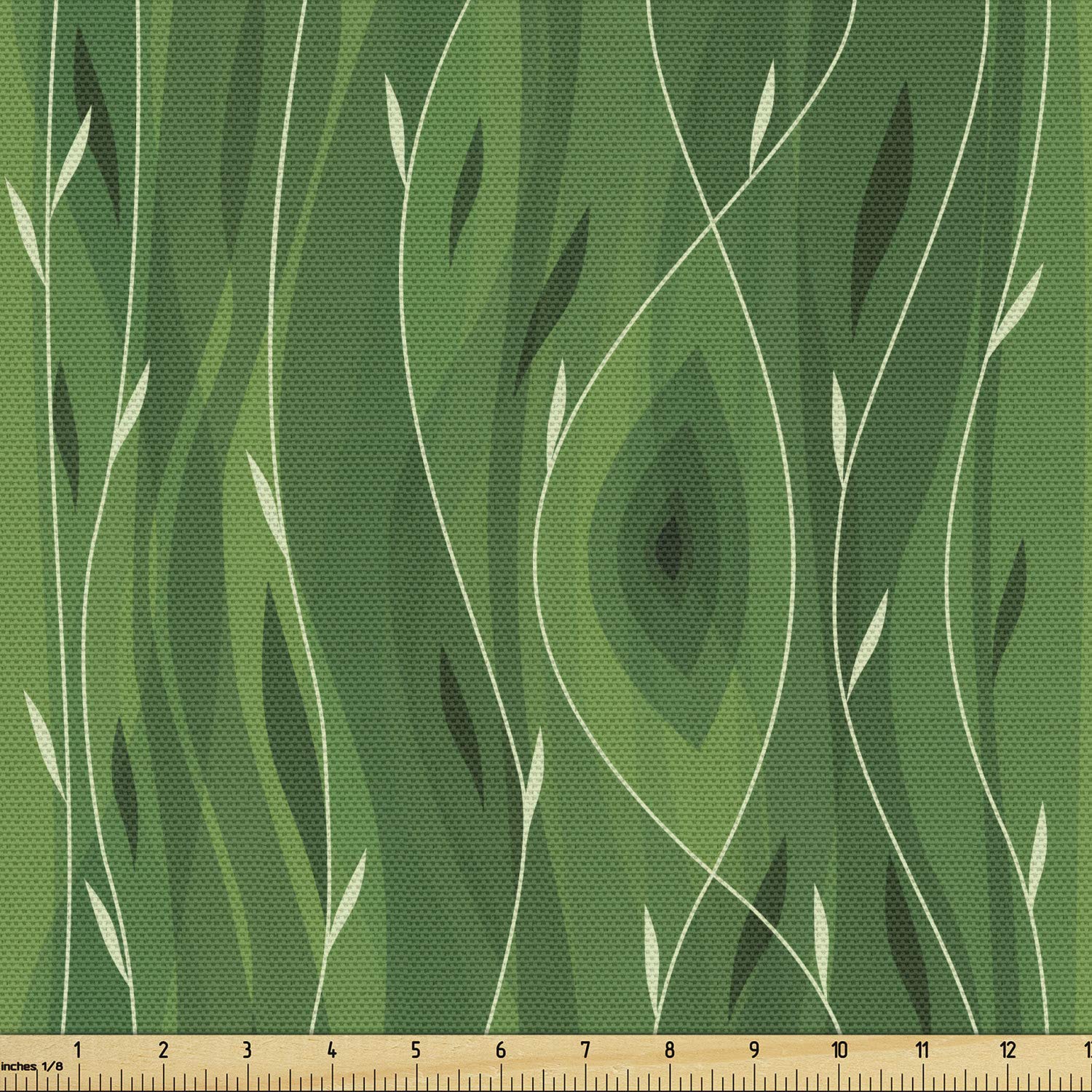 Ambesonne Green Fabric by The Yard - Retro Spring Abstract Leaf Design Vertical Wavy Twigs - Decorative Upholstery Fabric for Sofa, Curtains & Home Decor - 10 Yards Fern Green Pale Green - Perfect for DIY Projects, Crafting & Seasonal Home Makeovers
