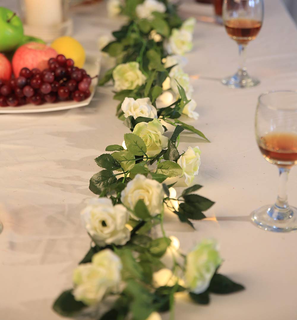 JUSTOYOU 2 Pack (15.8FT) Artificial Rose Garland - Silk Fake Rose Vines for Wedding Arch, Home Backdrop, Party Decorations - Perfect for Wedding Centerpieces, Baby Showers & Garden Decor