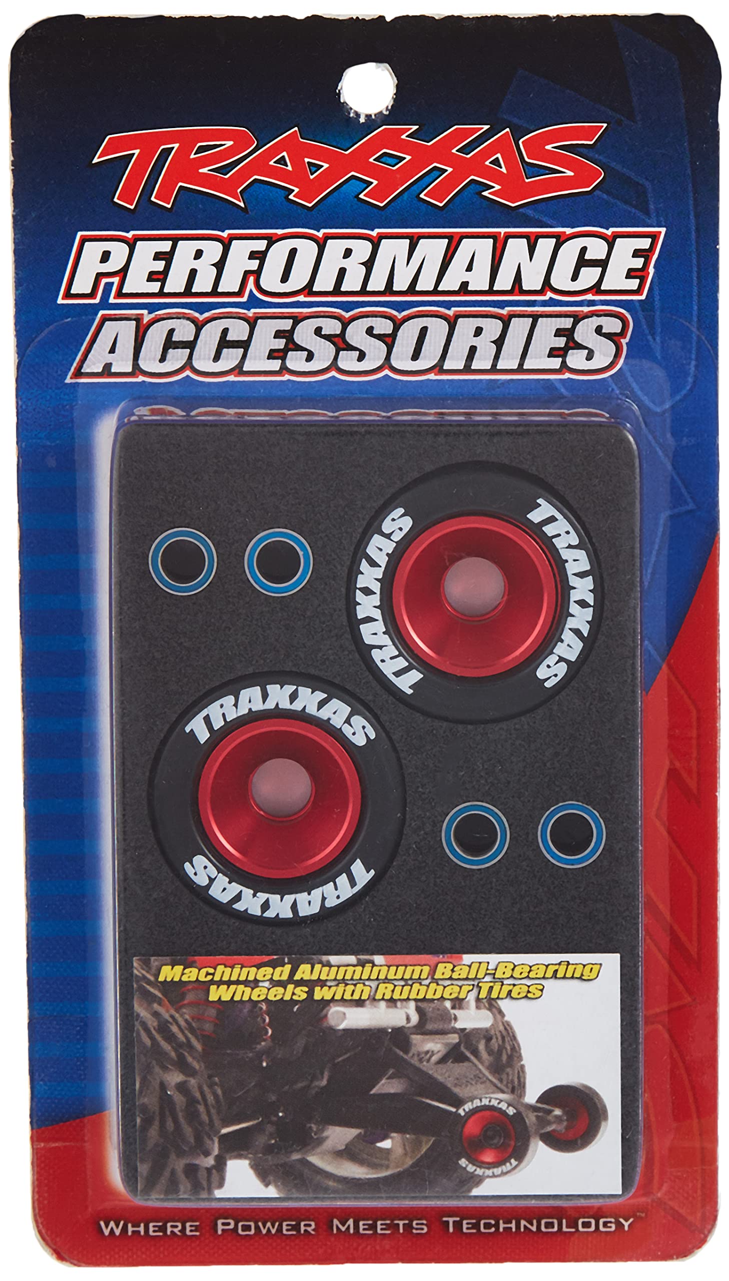 Traxxas 5186 Mounted Wheelie Bar Tires on Red Wheels - High-Performance RC Car Accessory for Stunts & Off-Road Racing