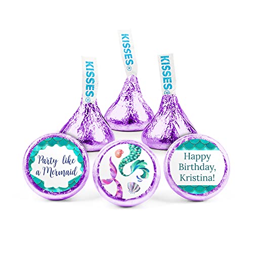 90ct Personalized Mermaid Birthday Party Favors - Bulk Purple Chocolate Kisses with DIY Stickers | Perfect for Kids Birthday Parties, Baby Showers & Mermaid Themed Events