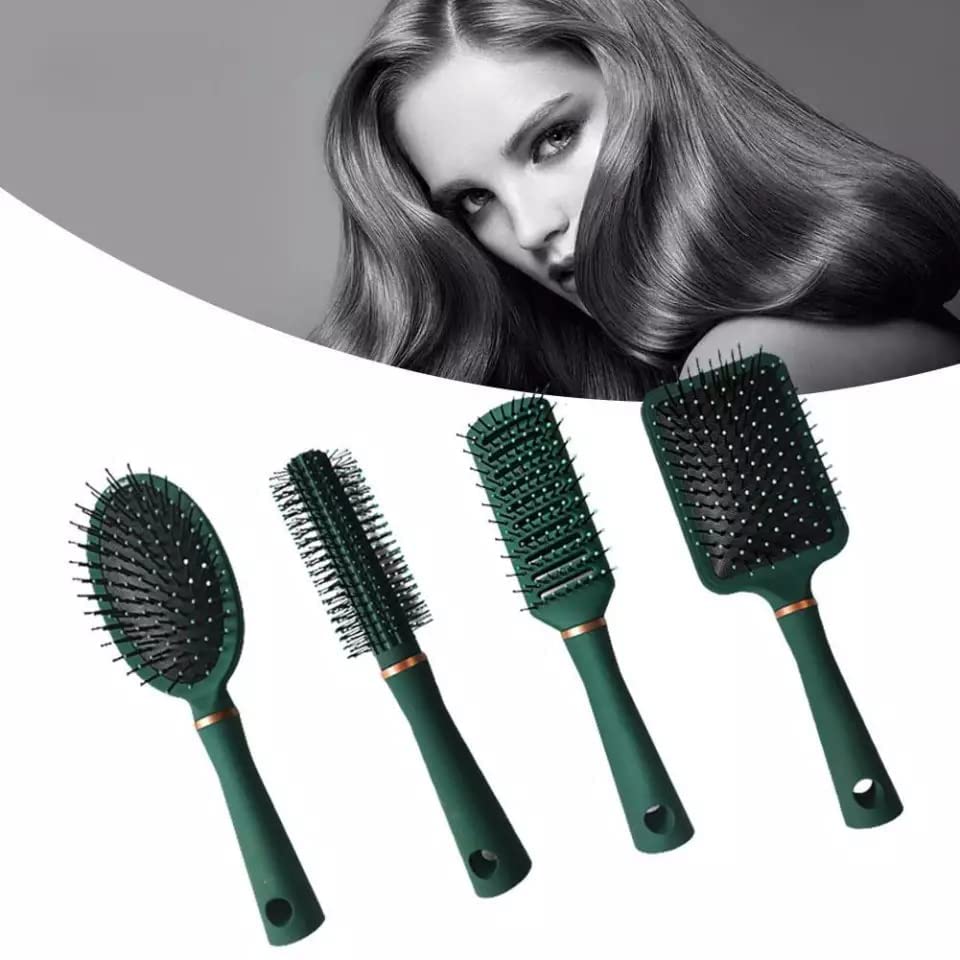 YARAX 4-Piece Hair Brush Set - Anti-Static Oval Comb, Round Brush, Vent Brush & Detangling Paddle Brush for Women, Men & Kids - Perfect for Wet/Dry Hair, Detangling, Shine & Scalp Massage - Ideal for Home, Travel & Salon Use