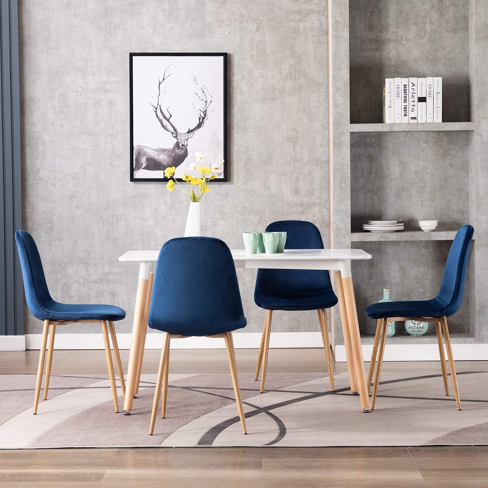 Mid Century Modern Dining Chairs Set of 4 - Velvet Upholstered Accent Chairs with Flannelette Cushion & Metal Legs for Kitchen, Dining Room, Club or Guest Seating - Stylish & Comfortable Home Decor