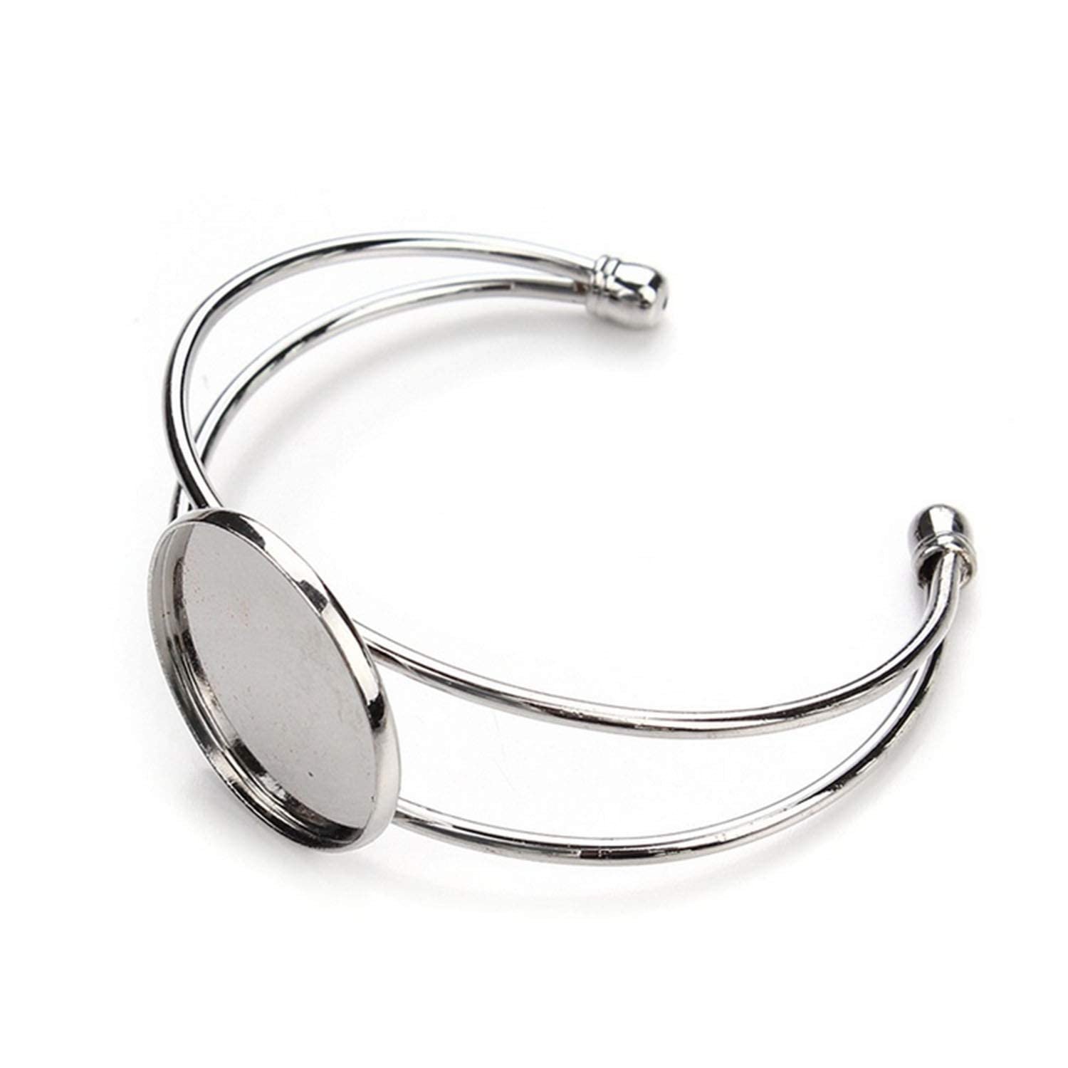 10 Pcs 25mm Adjustable Round Cabochon Bezel Tray Blank Bangle for DIY Jewelry Making - Silver - Perfect for Crafting Bracelets, Earrings & Pendants
