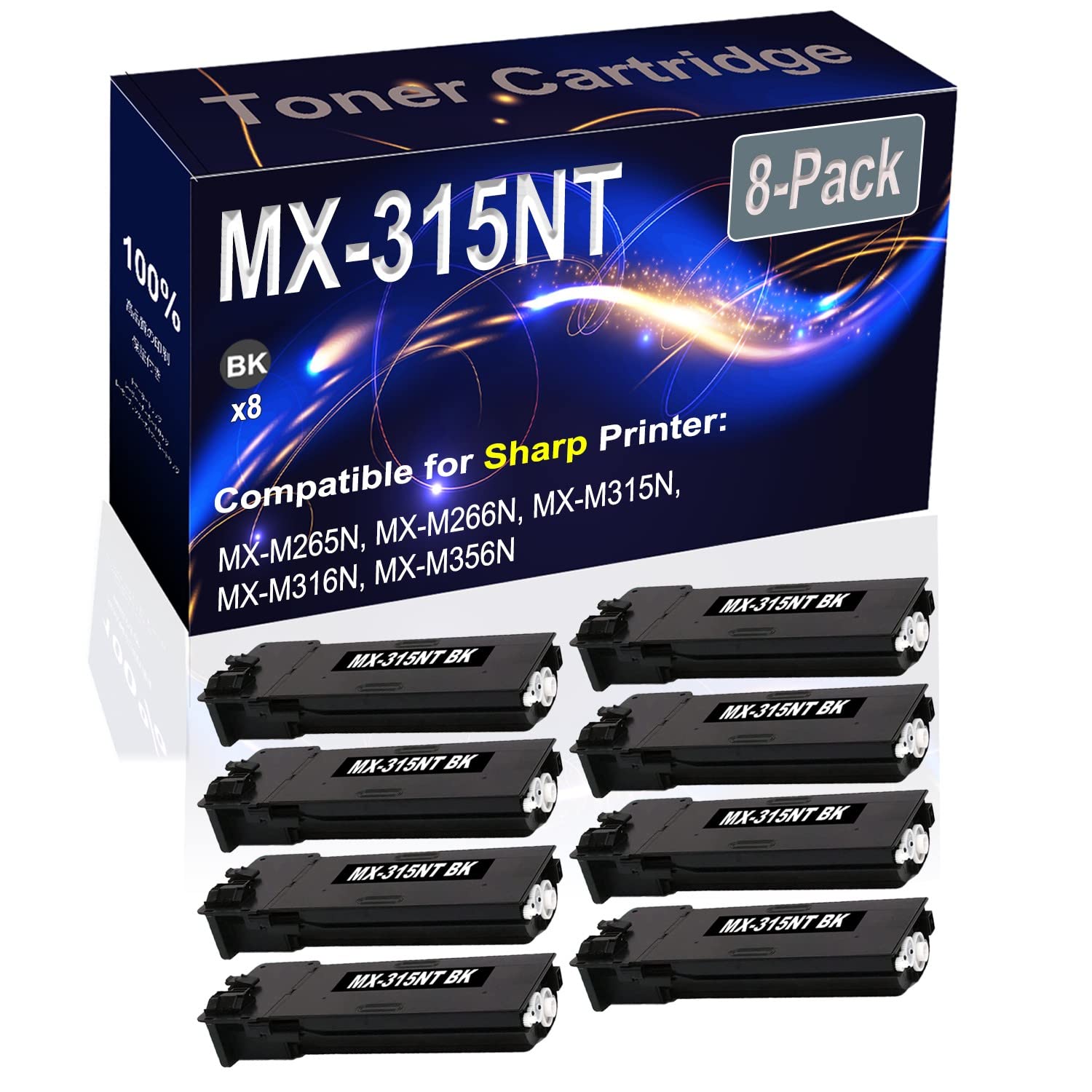 8-Pack High Capacity Black Laser Printer Cartridge - Compatible with Sharp MX-M265N, MX-M266N, MX-M315N, MX-M316N, MX-M356N & MX-315NT Printers - Perfect for Office, Home & Business Printing Needs