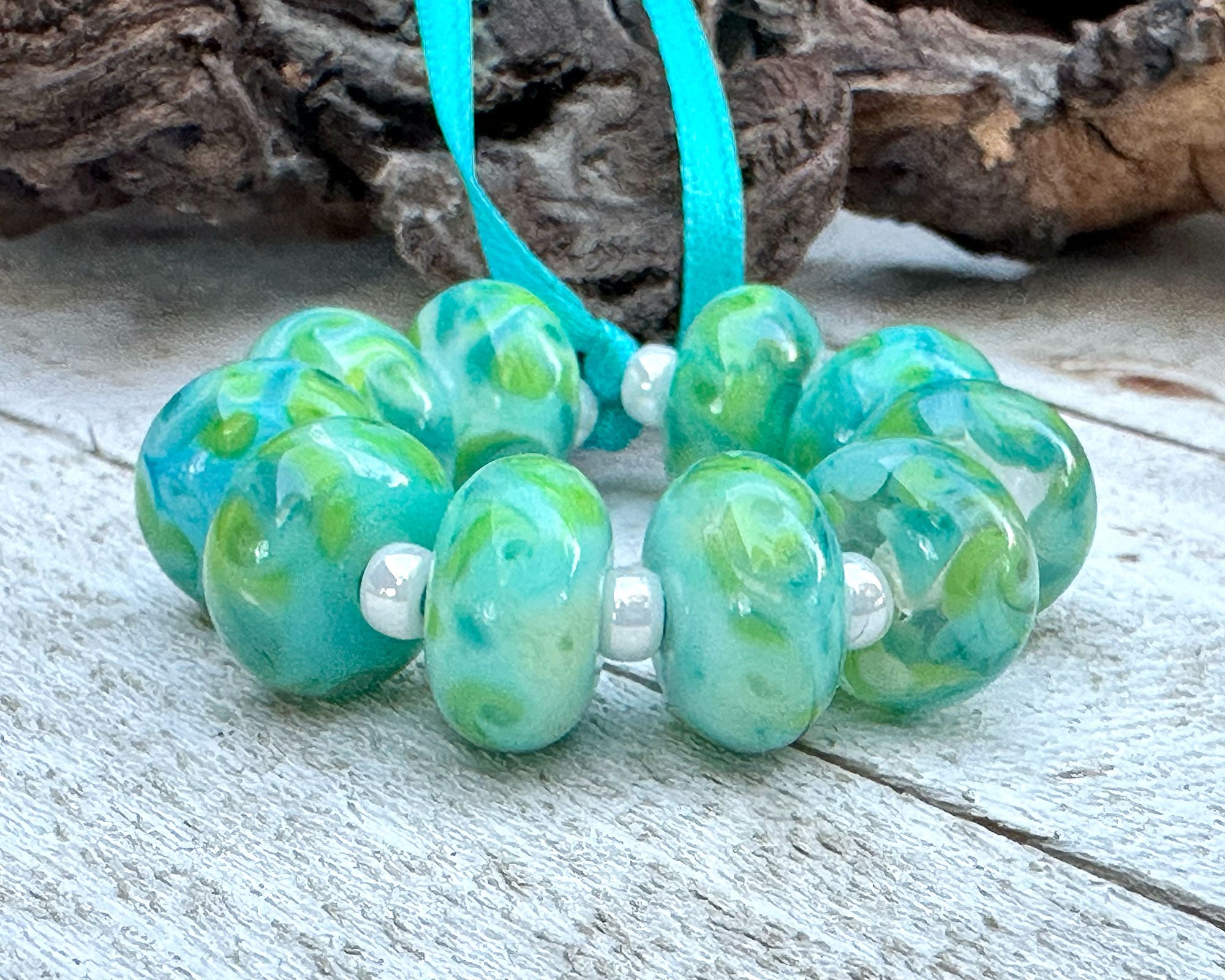 Ocean Breeze Swirl Lampwork Glass Beads Set - Handmade SRA Beads for Jewelry Making, DIY Crafts & Scrapbooking - Perfect for Necklaces, Bracelets & Earrings