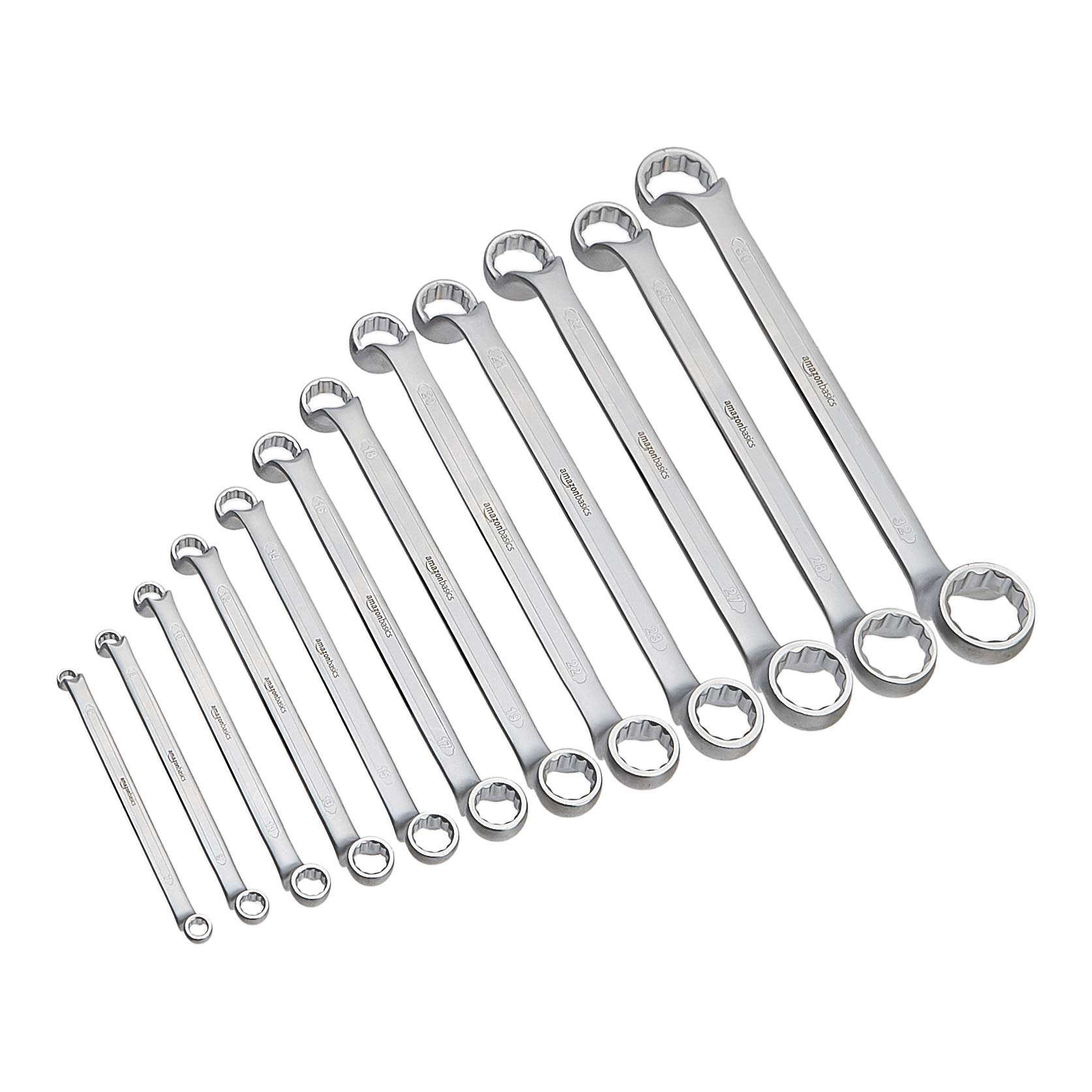 Amazon Basics 45-Degree Offset Double Ring Wrench Set, 12-Piece - Professional Automotive & DIY Tool Kit for Tight Spaces and Hard-to-Reach Bolts