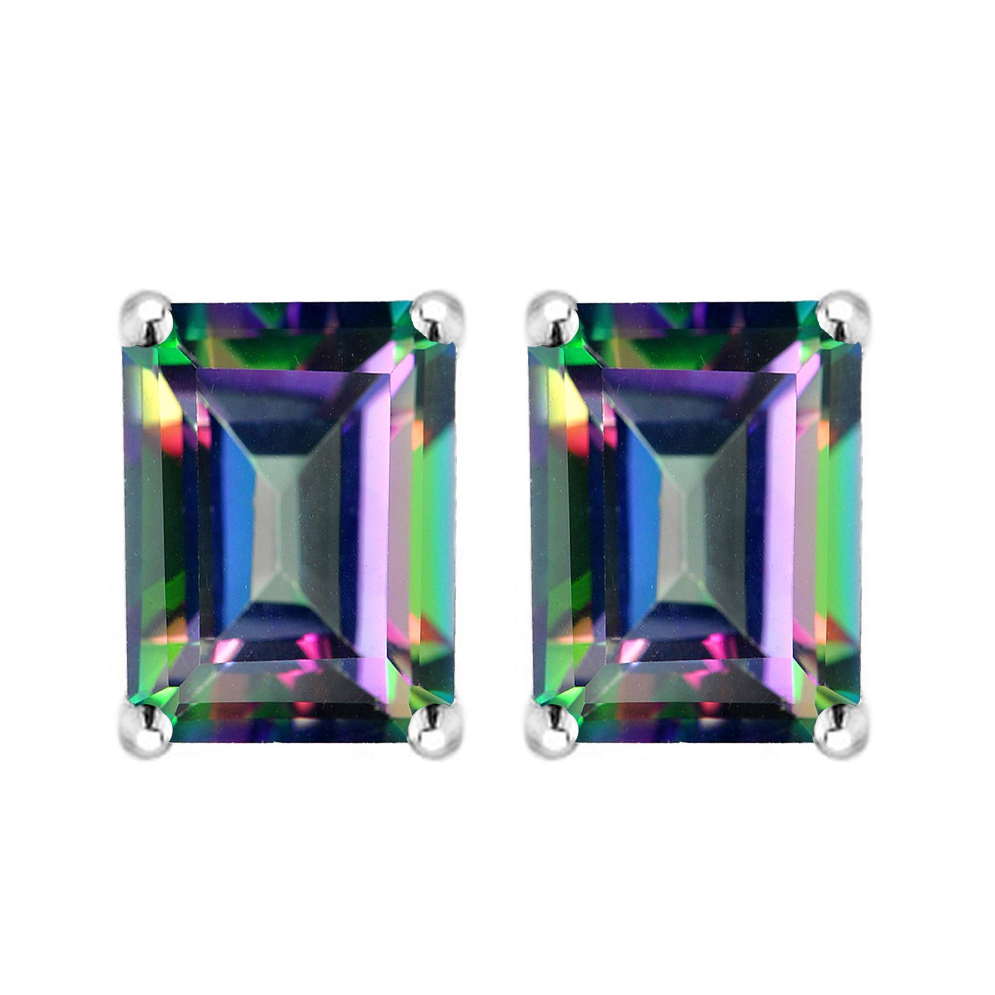 V3Jewelry 925 Sterling Silver Mystic Topaz Stud Earrings - December Birthstone Octagon Shape Earrings for Women - Perfect Birthday Gift, Anniversary Present & Everyday Wear Jewelry