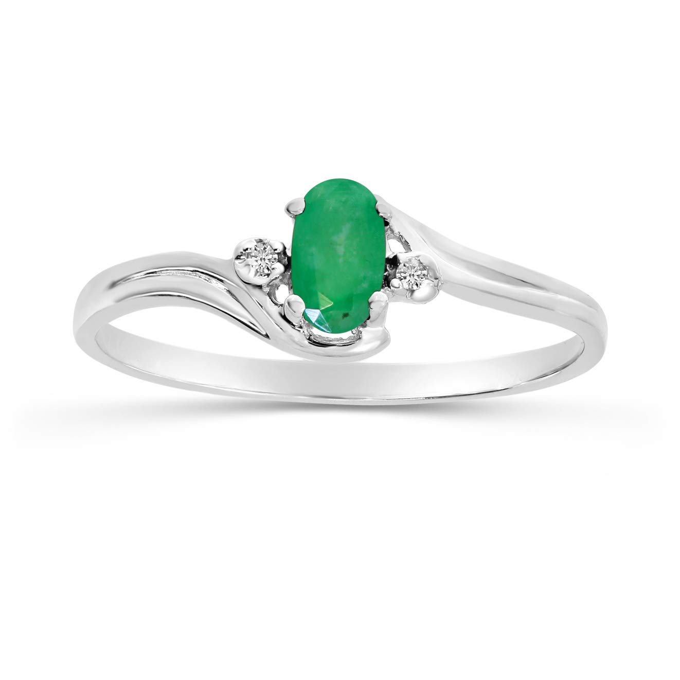 10K White Gold Emerald and Diamond Ring for Women – Elegant Wedding, Engagement & Anniversary Jewelry Gift