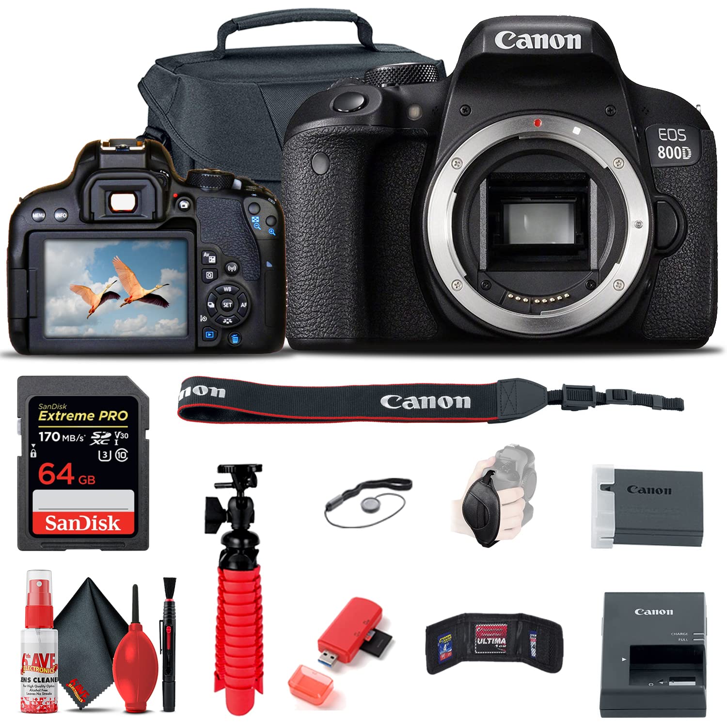Canon EOS Rebel T7i / 800D DSLR Camera Body Only (Renewed) with 64GB Memory Card, Case, Tripod & Accessories Kit - Perfect for Travel Photography, Vlogging & Beginner Photographers
