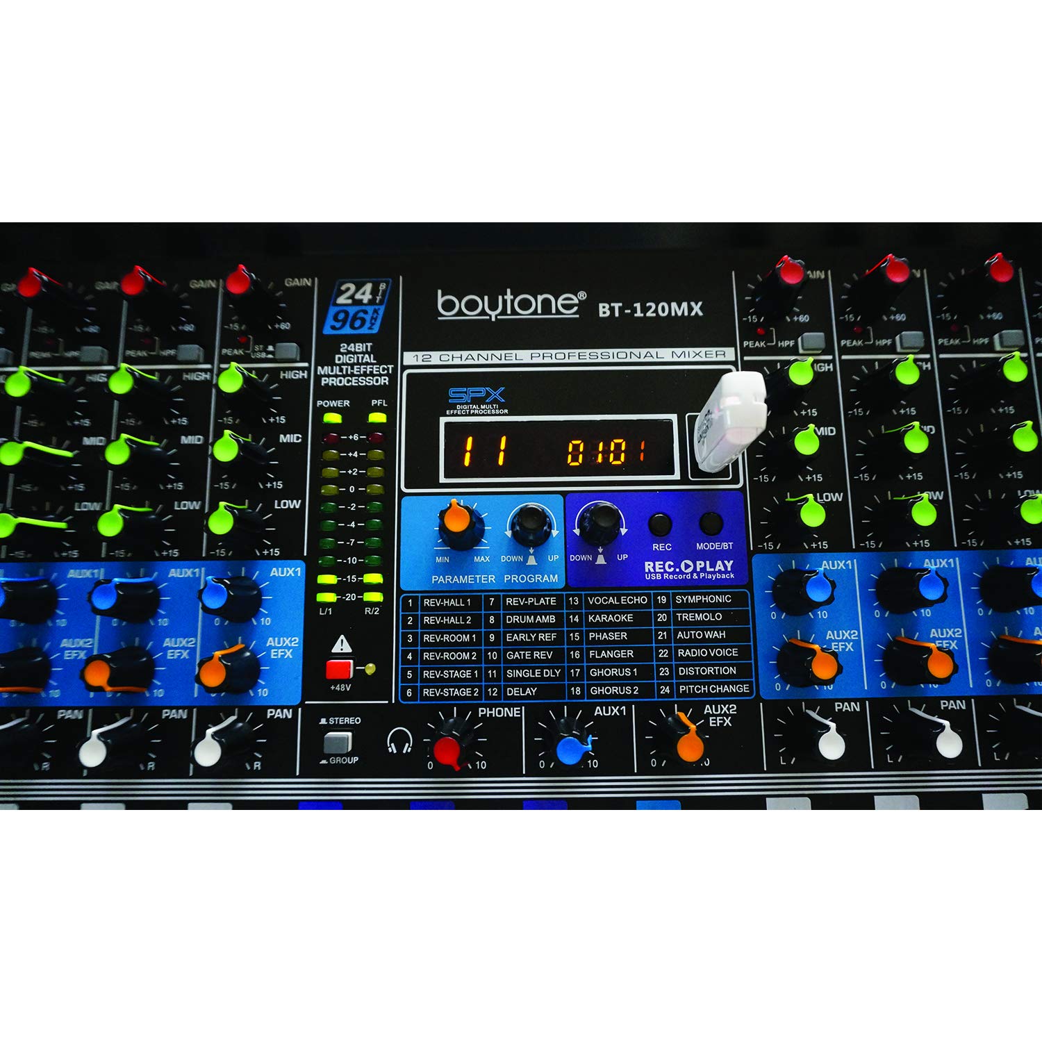 Boytone 12-Channel Bluetooth Studio Audio Mixer - Professional DJ Sound Controller with USB MP3 Player, PC Recording, 96kHz/24bit, 11 XLR Mic Inputs & 48V Phantom Power | Perfect for Home Studios, Live Performances & Podcasting