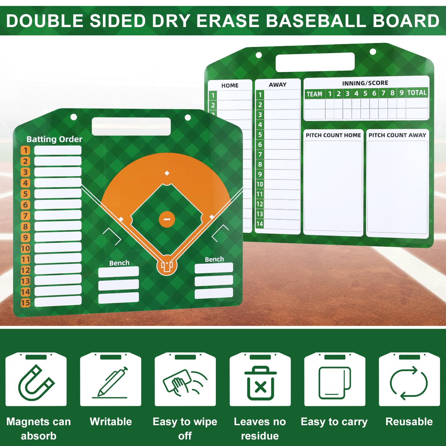 Magnetic Baseball Lineup Board - Dry Erase Coaches Clipboard for Softball & Baseball - Dugout Whiteboard with Coaching Cards - Perfect for Team Practices, Games & Strategy Sessions