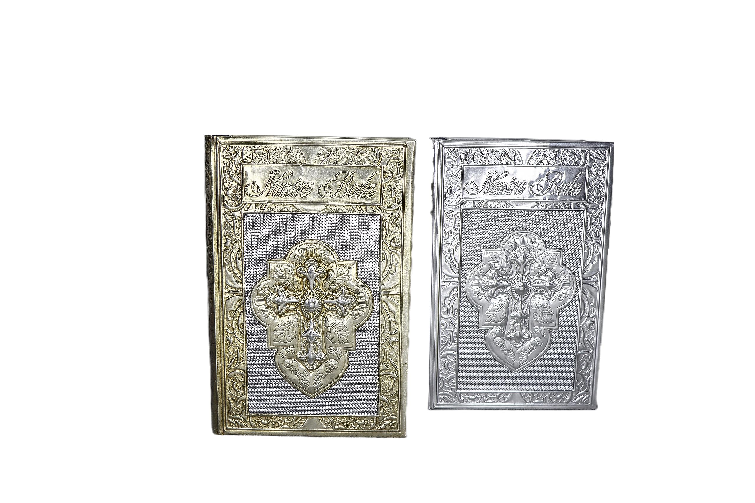Embossed Metal Catholic Wedding Bible in Spanish - Quinceañera, Boda, and Religious Ceremonies - Gold Finish, No Wooden Box (BRC01)
