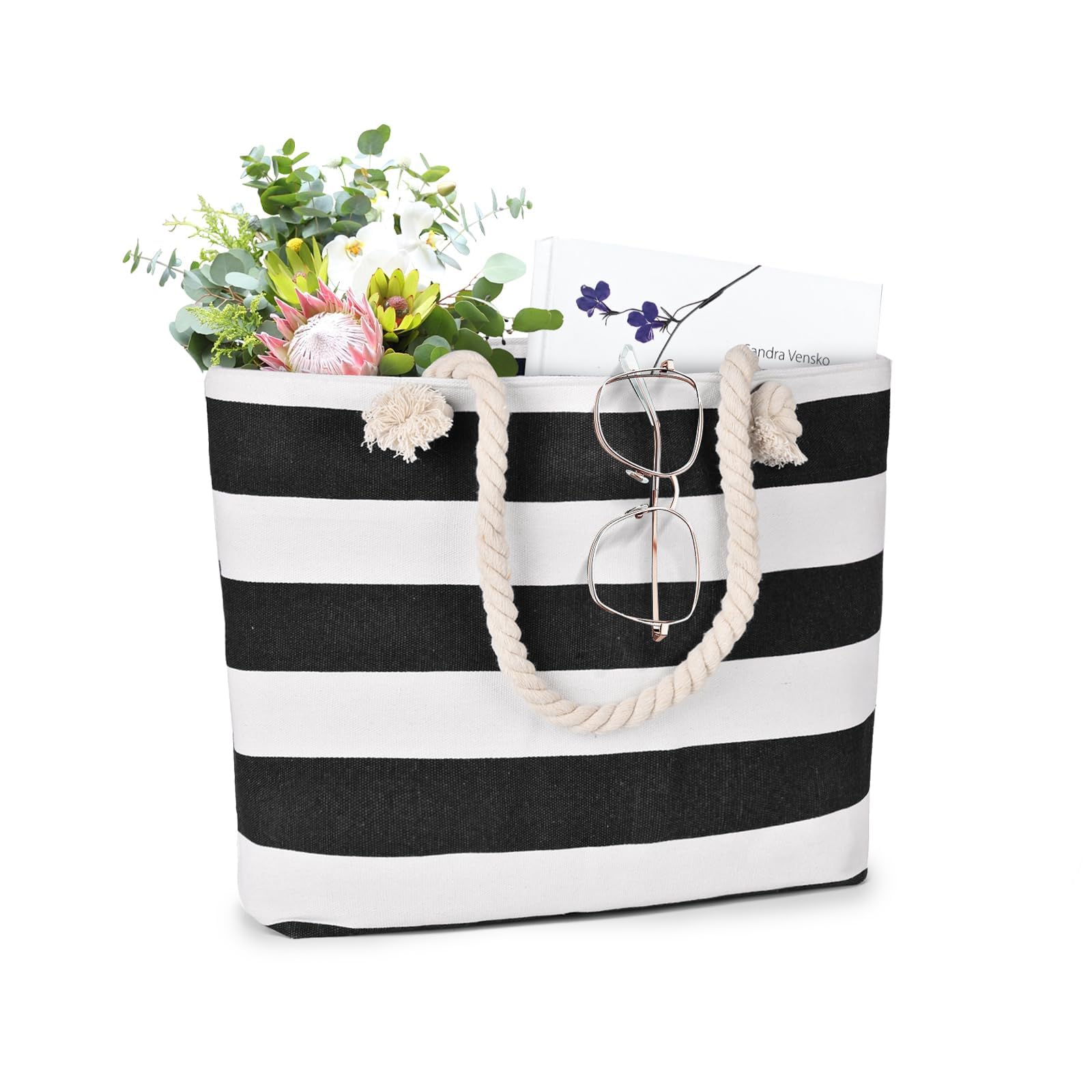 LAVTUG Waterproof Canvas Beach Tote Bag for Women - Large Zippered Travel Tote, Reusable Grocery Shopping Bag | Perfect for Beach Trips, Poolside Lounging & Weekend Getaways
