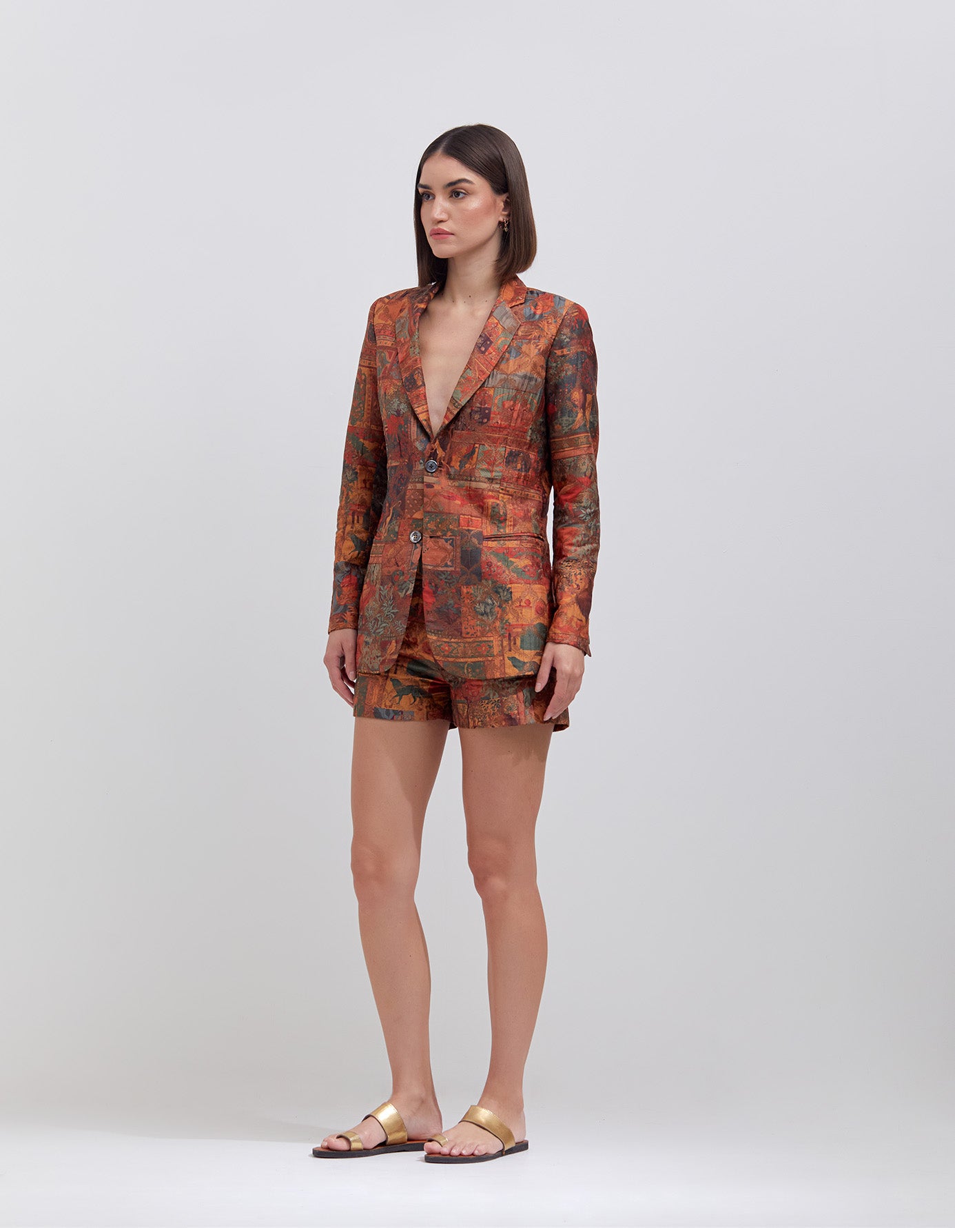 Elegant Rana Blazer in Silk Brocade - Terracotta Color for Women | Perfect for Office Wear, Cocktail Parties & Formal Events