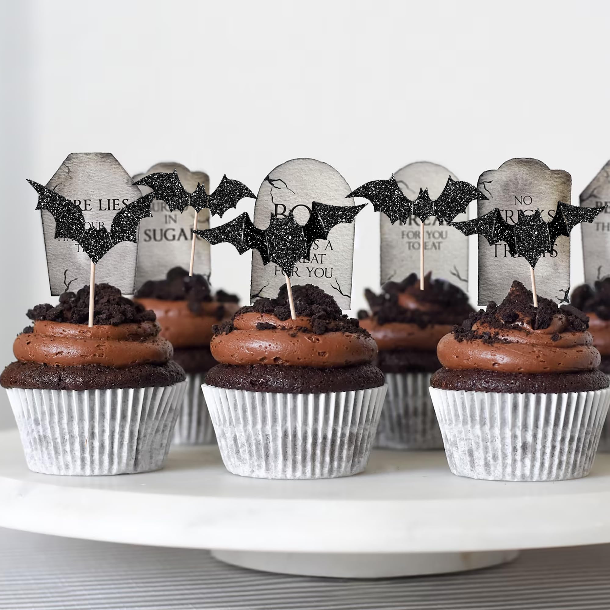 Rsstarxi 30 Pack Halloween Bat Cupcake Toppers - Black Glitter Bat Cake Decor for Halloween Parties, Baby Showers & Kids Birthdays | Perfect for Spooky Themed Desserts & Festive Celebrations
